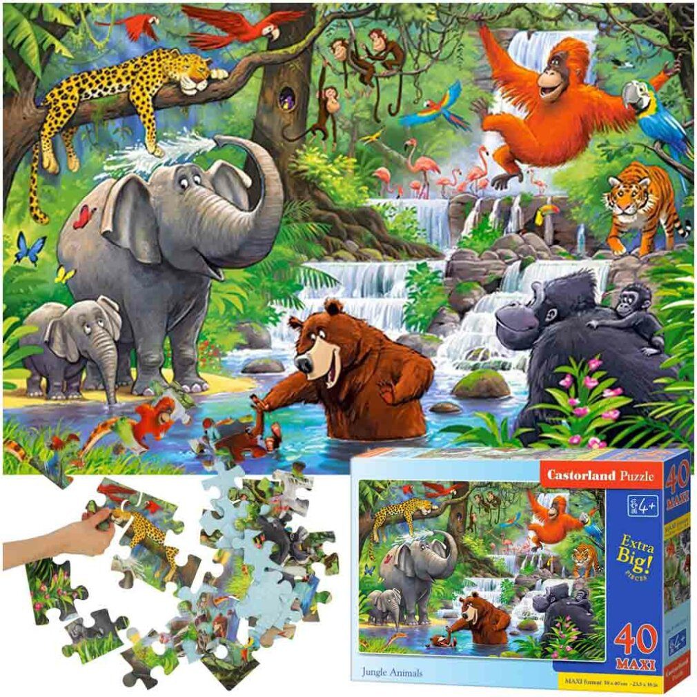 Castorland Puzzle Puzzle Dschungeltiere MAXI 40 Teile, Puzzleteile