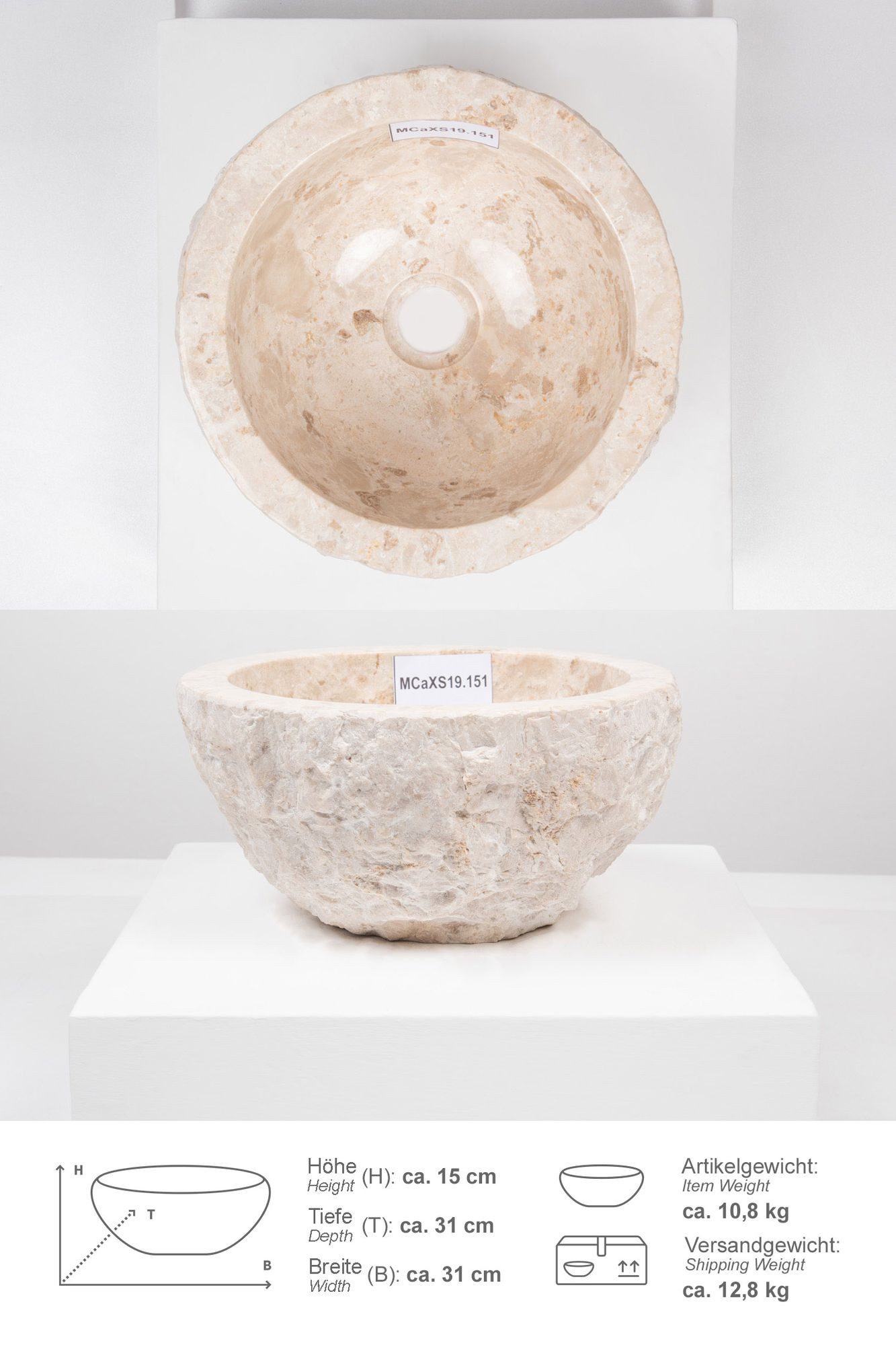 wohnfreuden Aufsatzwaschbecken Erosi Marmor Waschbecken 30 cm creme (Kein S günstig online kaufen