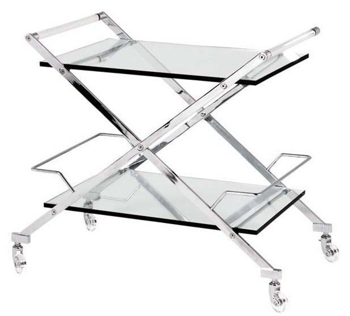 Casa Padrino Bartisch Luxus Bar Trolley Servierwagen Edelstahl / Glas 77x48 x H. 76 cm - Luxus Hotel & Restaurant Einrichtung Möbel