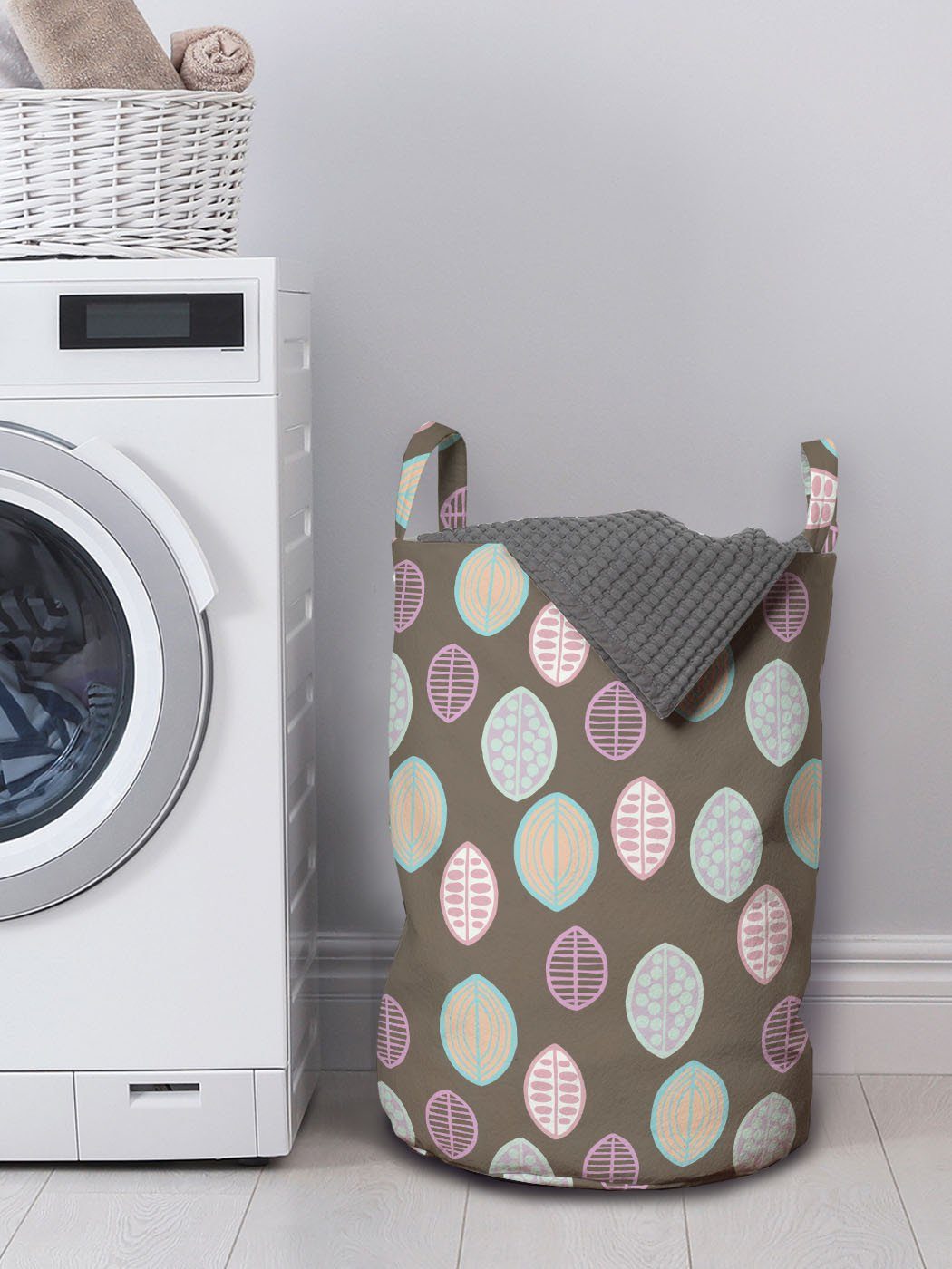 Pastell Primitive Waschsalons, Wäschesäckchen Abakuhaus Blatt mit für Kordelzugverschluss Wäschekorb Floral Griffen