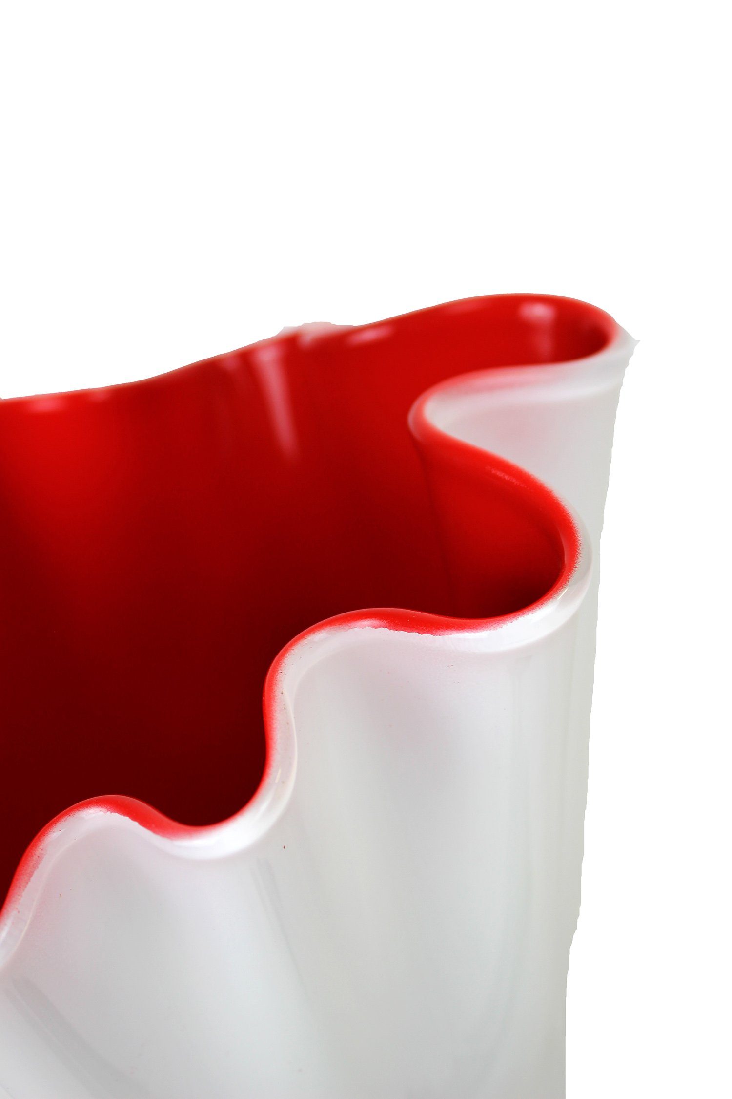 Signature Home Collection Glasvase), - Glasvase zweifarbig 1x Handgefertigt in rot Glasvase 21 30 cm Tischvase x Stück, gewellt (1 weiß mundgeblasene x 21 Premiumqualität Europa, Tischvase in