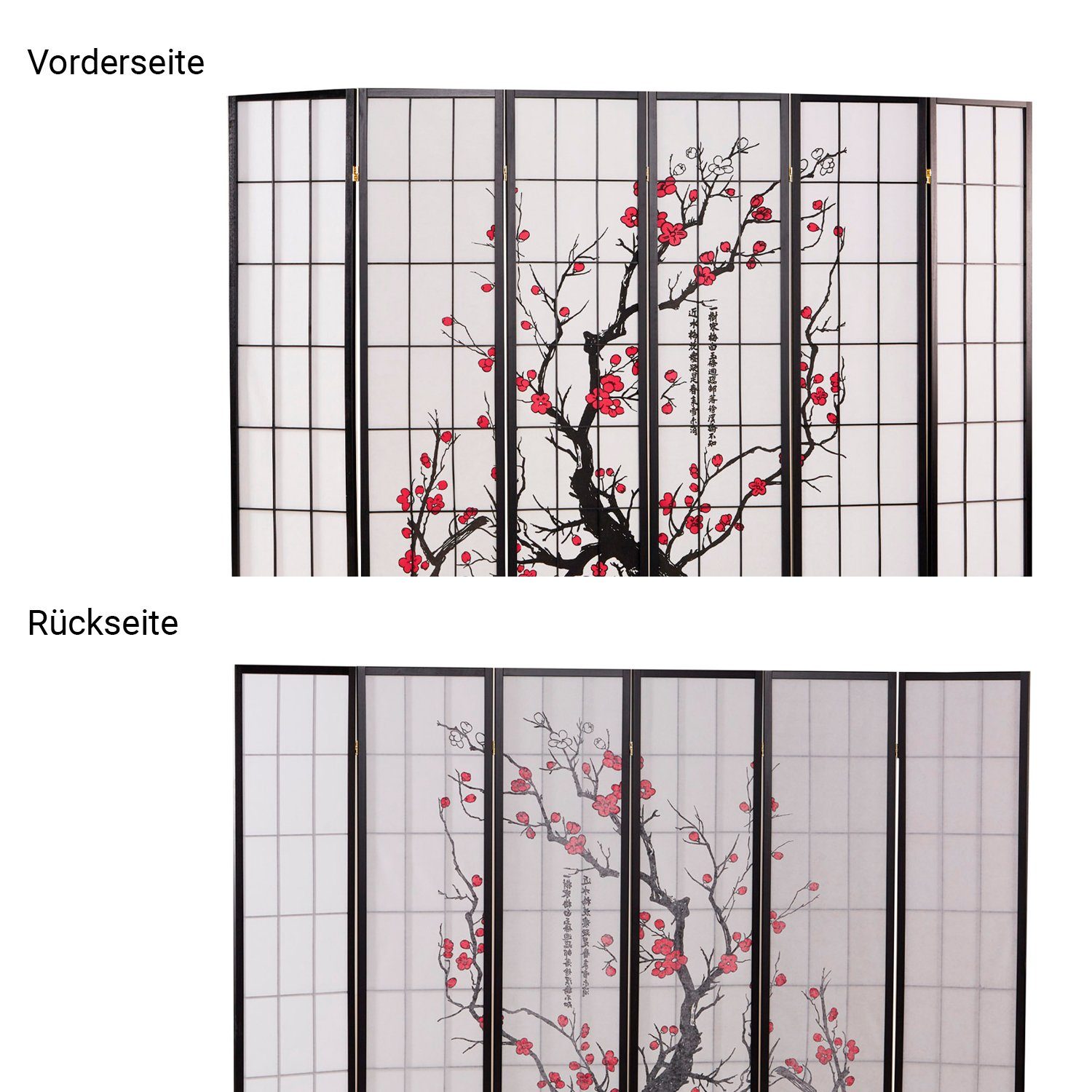 Paravent teilig Kirschblüten Weiß Homestyle4u 6 Reispapier Raumteiler