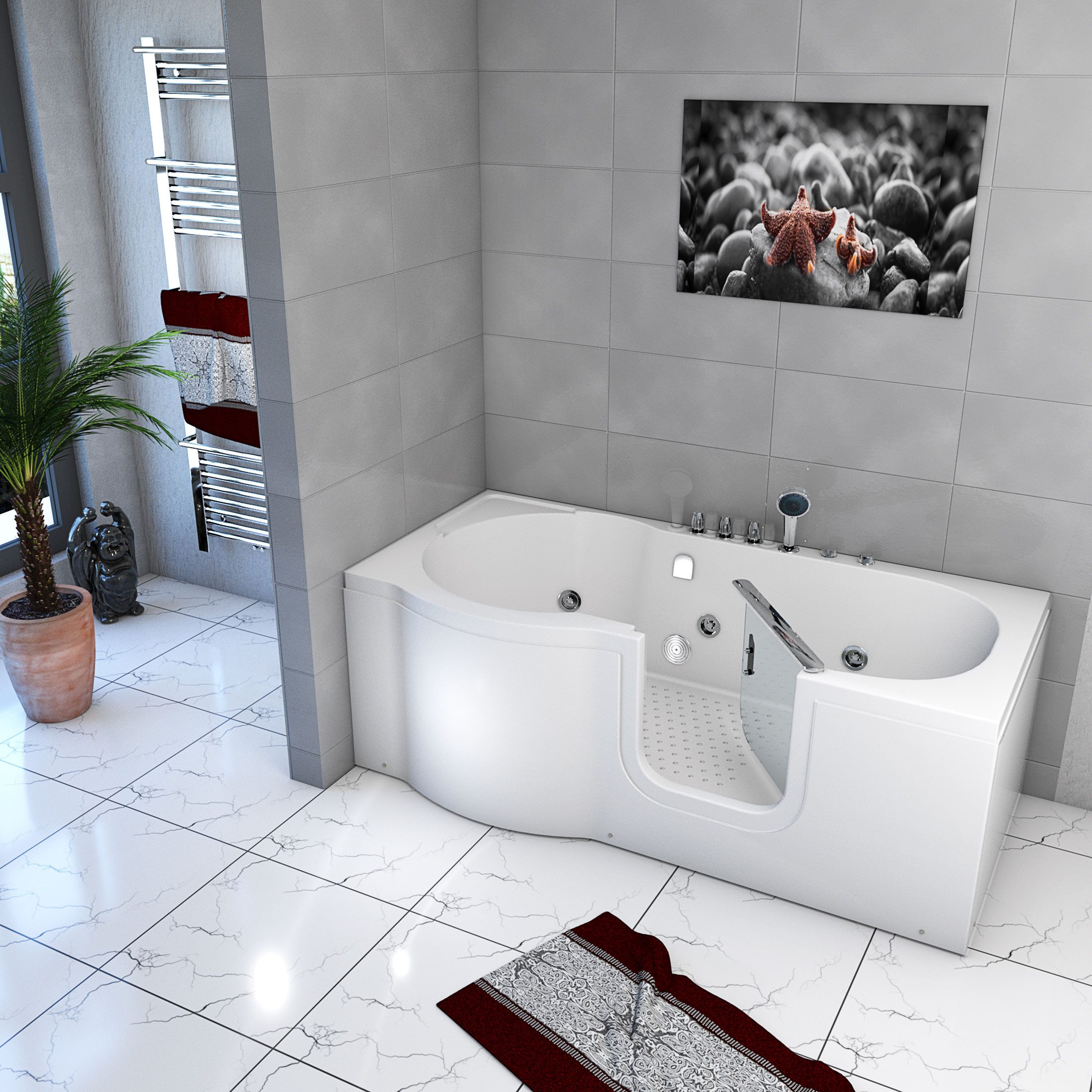 AcquaVapore Whirlpool-Badewanne Sitzwanne Whirlpool Badewanne Tür S12-WP-R-ALL 85x170cm, (1-tlg), mit Ablaufgarnitur