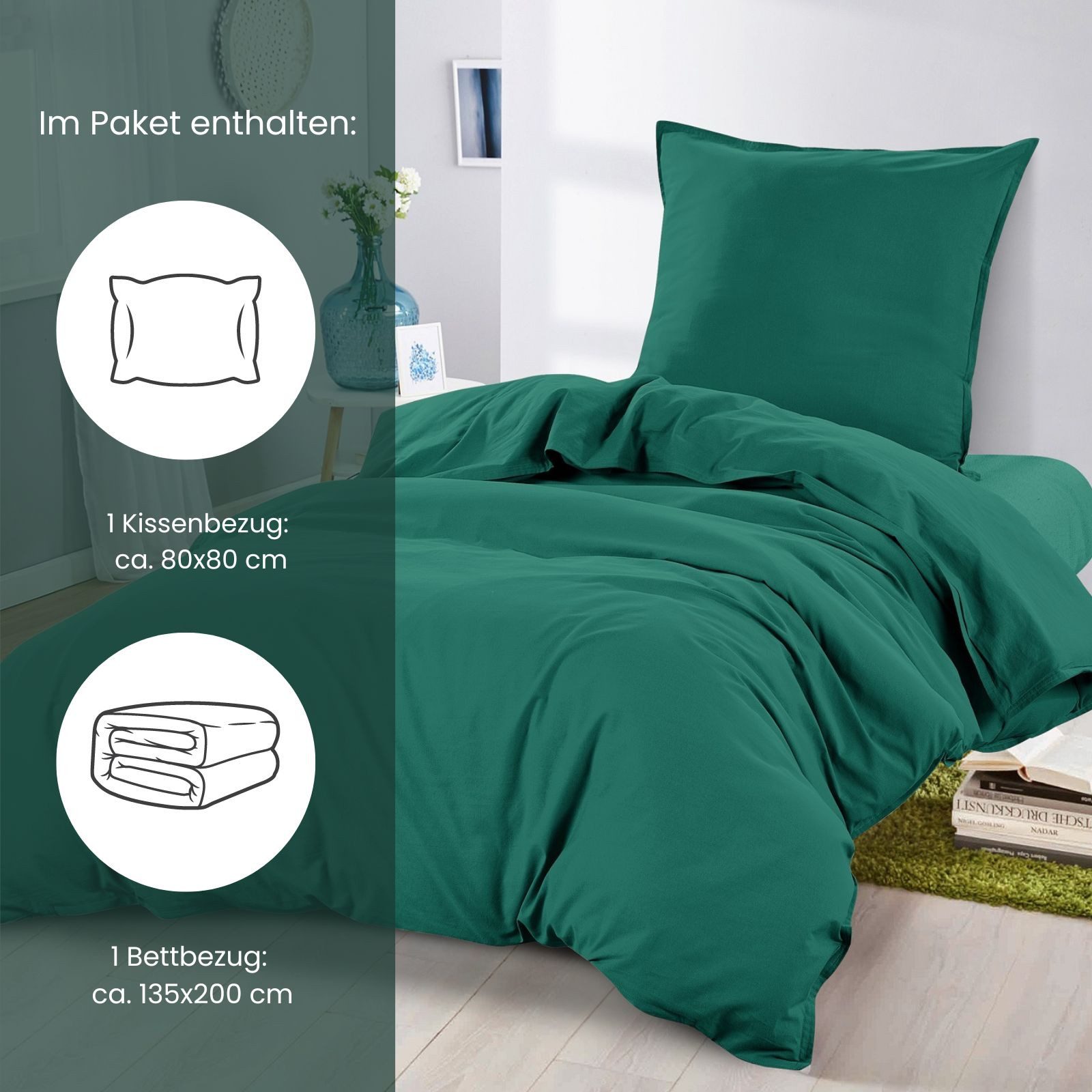 wometo Bettwäsche Stone Washed 135x200 Renforcé, Baumwolle, 2 teilig, OEKO-TEX®, 100% Baumwolle, Bettwäsche im Knitterlook mit Stehsaum – Bild 2 von 5