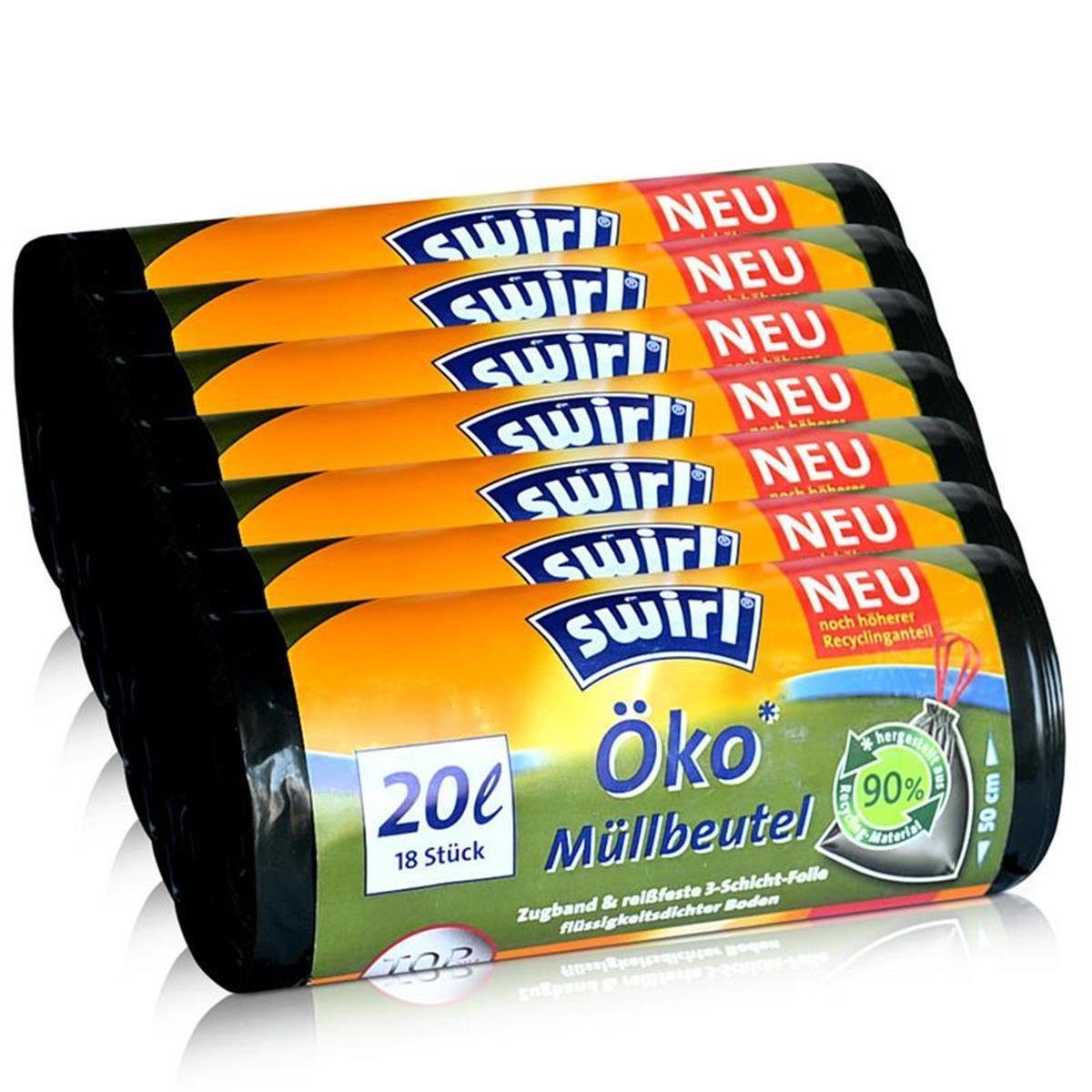 Swirl Müllbeutel 7x Swirl Öko Müllbeutel 20L (18 stk./ Rolle) mit Zugband