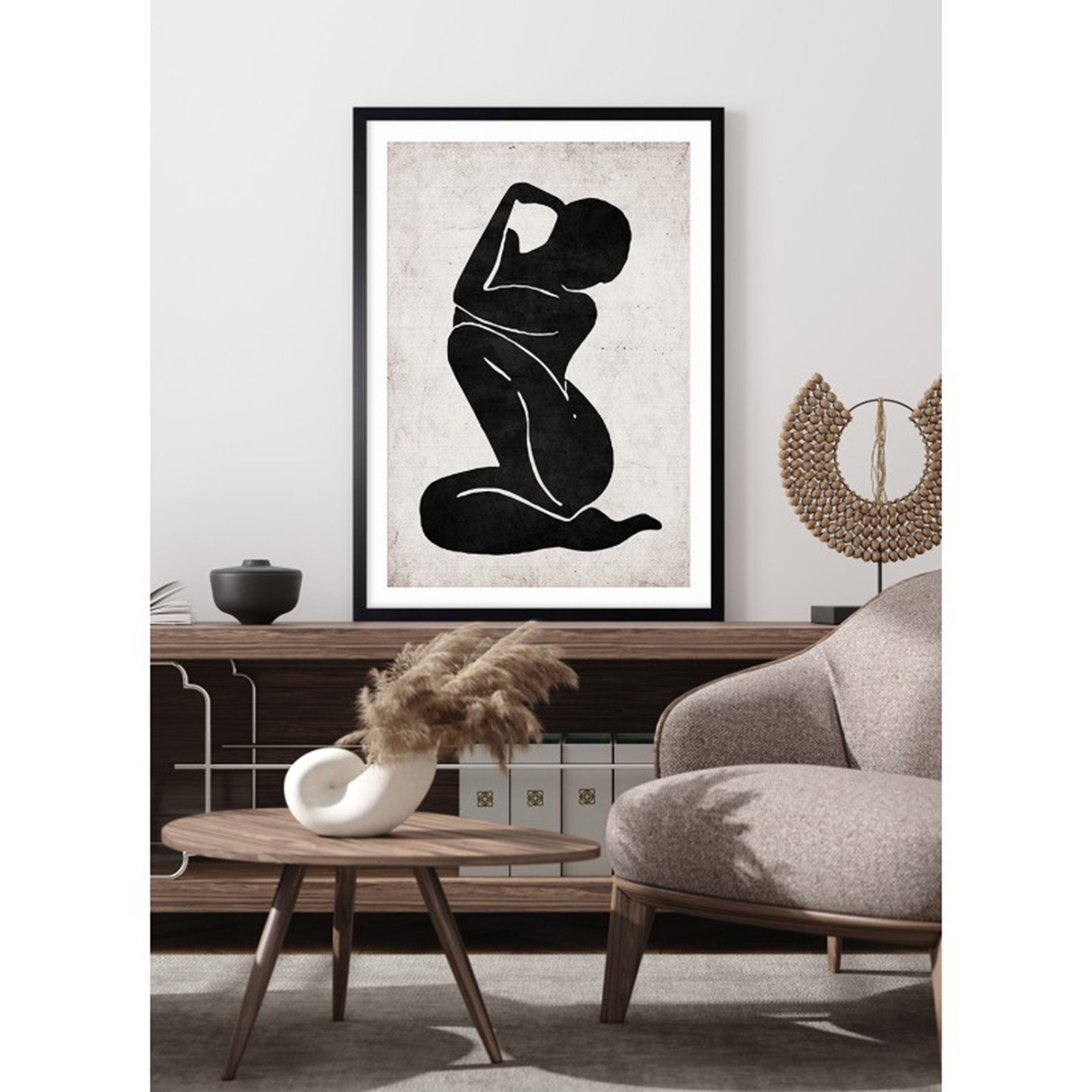 Cosy Home Ideas Bild mit Rahmen Bild mit Rahmen Figur abstrakt schwarz Wandbild Wanddeko, Akt weiblich (1 Stück), Ohne Glas, Kunstdruck laminiert und abwischbar