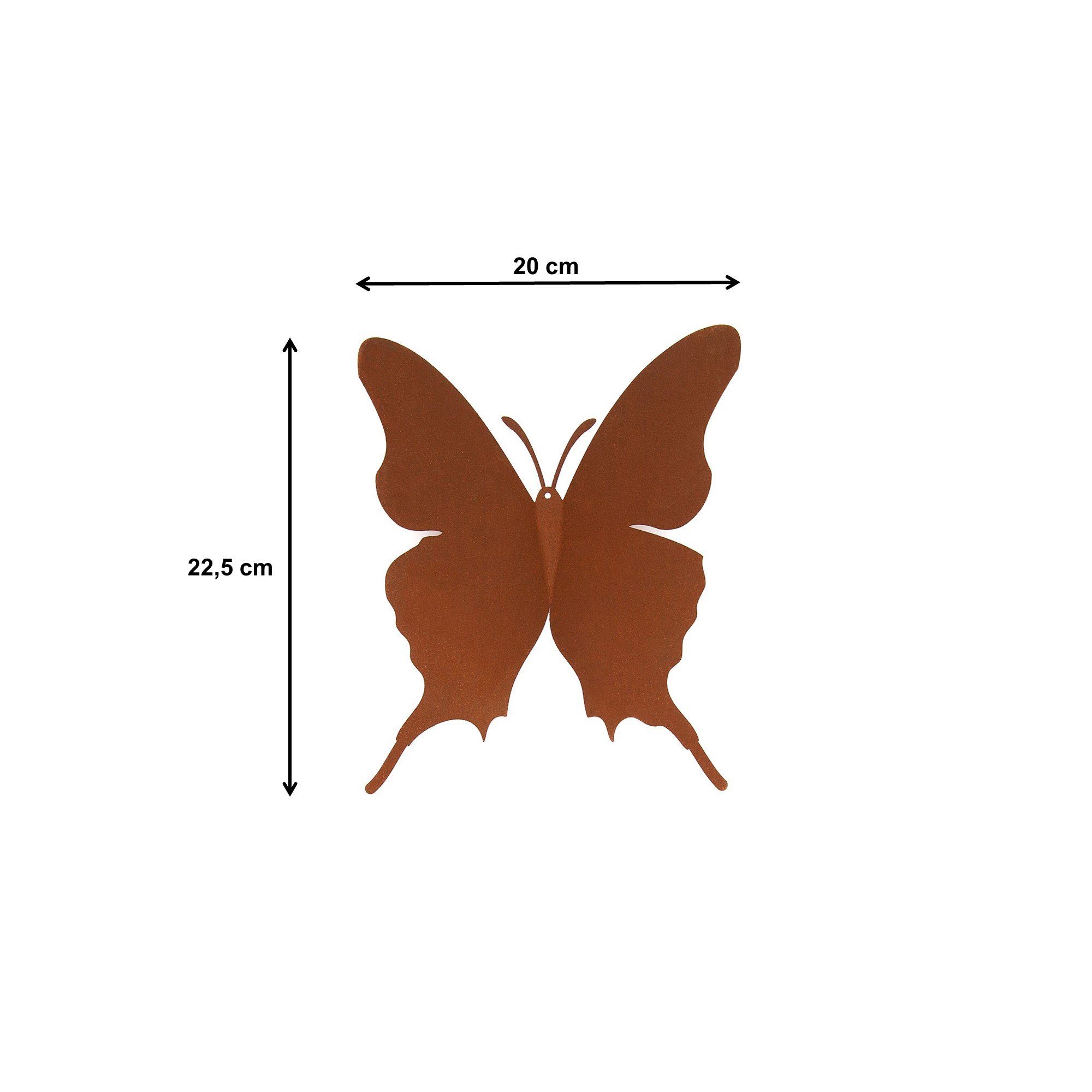 3er St) Dekofigur Set Schmetterlinge GARDEN Rost Deko (3 UNUS