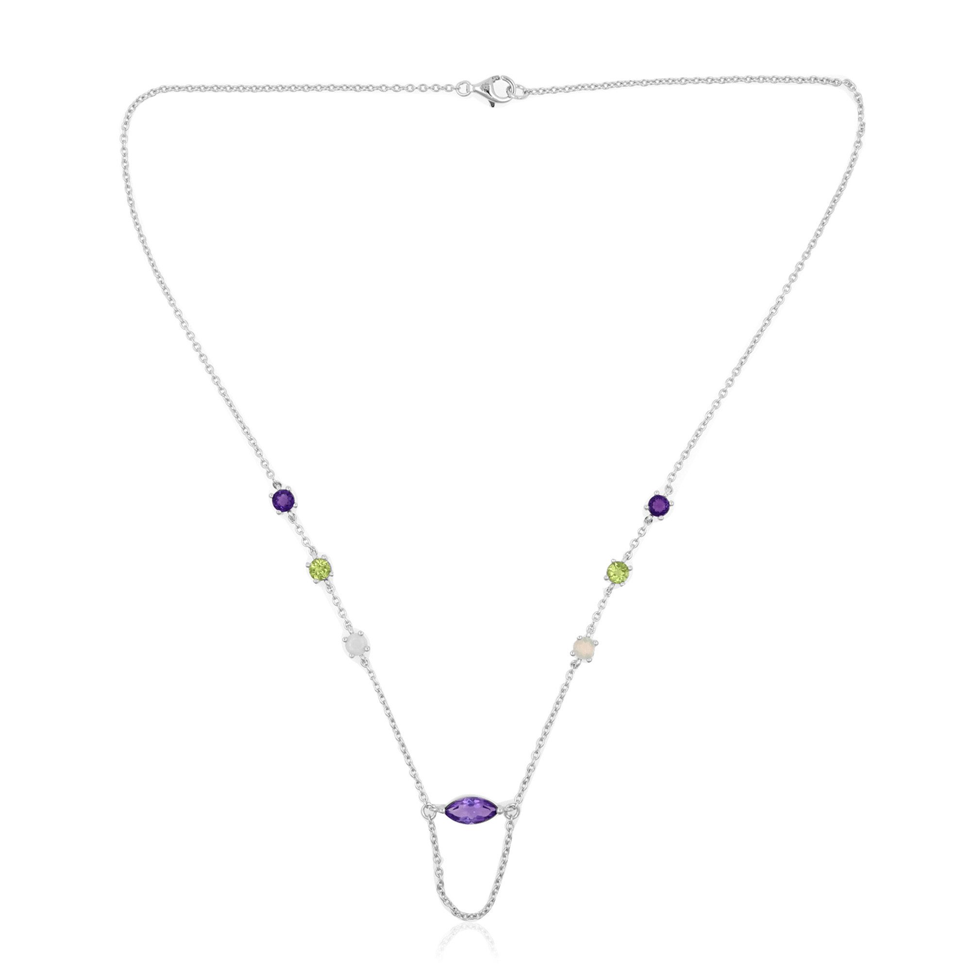 Silberkette Silberkette Damen 2,12 ct Amethyst, Opal & Peridot in V-Form
