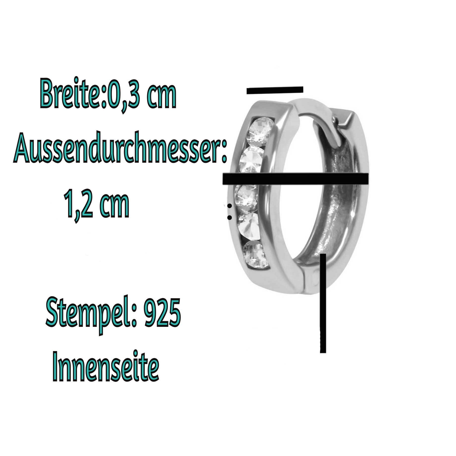 schmuck23 Klappcreolen Feine Ohrringe Creolen 925 Silber Damen Kinder Grösse: 1.2 cm x 0.3 cm, Kinderohrringe