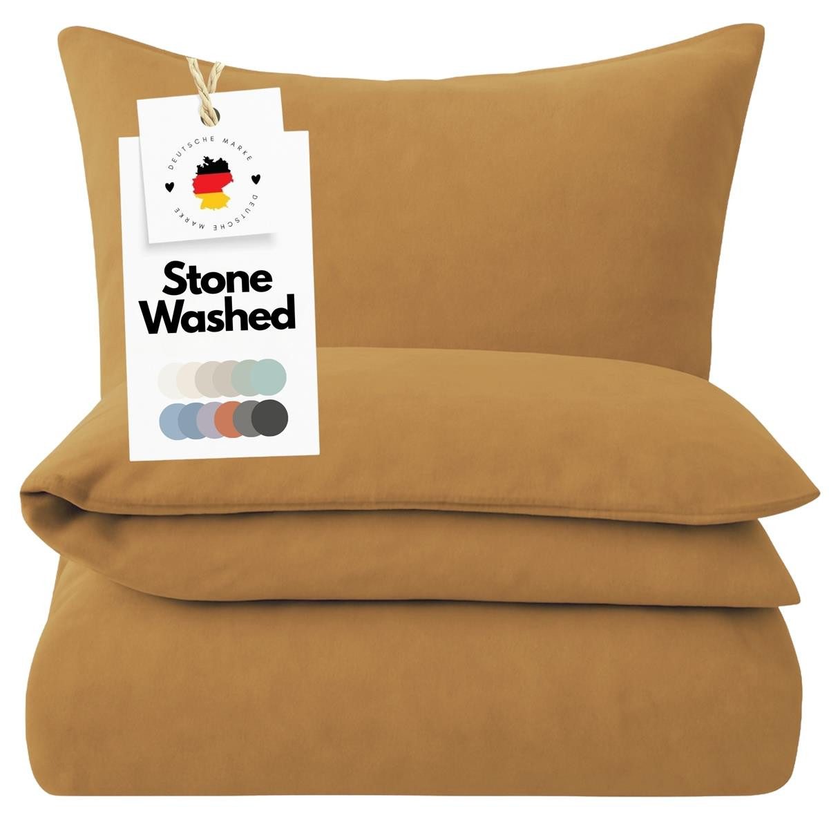 Carpe Sonno Bettwäsche 135 x 200 - 155 x 220 - 200 x 200 - 220 x 240 Bettwäsche Baumwolle, Renforcé, 2 teilig, OEKO-TEX Stone Washed Renforce Bettbezug Reißverschluss 135x200 Gold