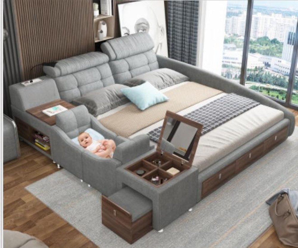 Xlmoebel Multimediabett Polster Doppelbett in Leder mit gepolsterter Rückenlehne (1-tlg., Multifunktions Bett), Hergestellt in Europa