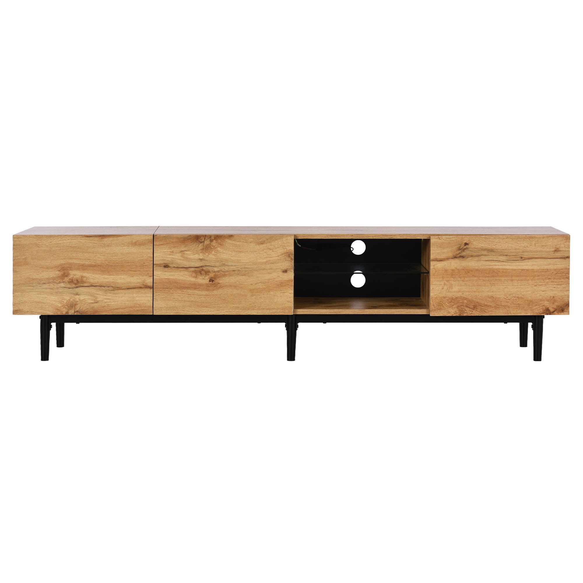 KLAM HOME Lowboard moderner klassischer TV-Schrank aus Wildeiche mit LED-Leuchten (für Wohnzimmer Schlafzimmer), TV-Tisch TV-Board TV-Kommode 175 x 31 x 41
