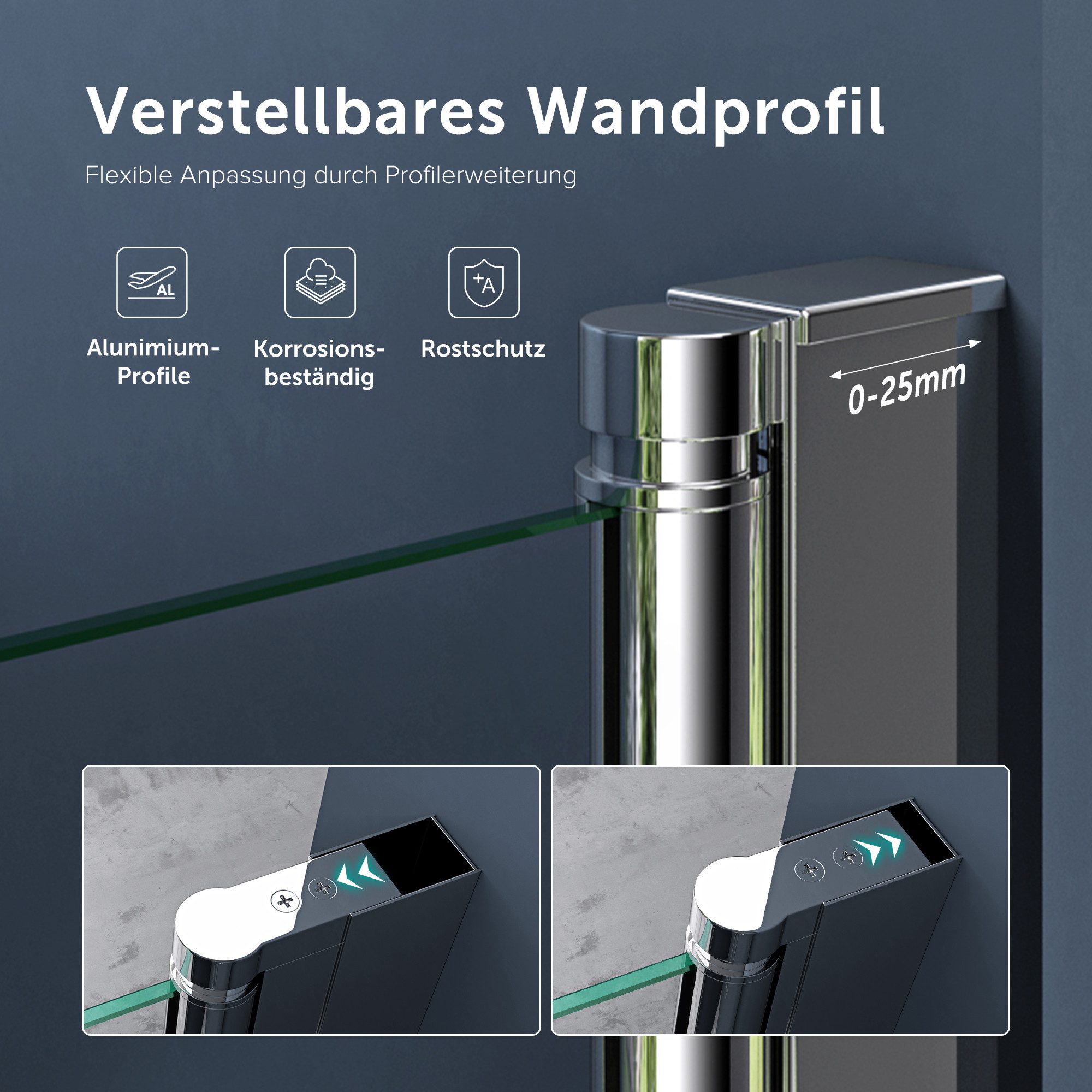 doporro Dusch-Drehtür Duschtür Nischentür dusche Duschabtrennung Duschkabine Teramo24, 80x195 cm