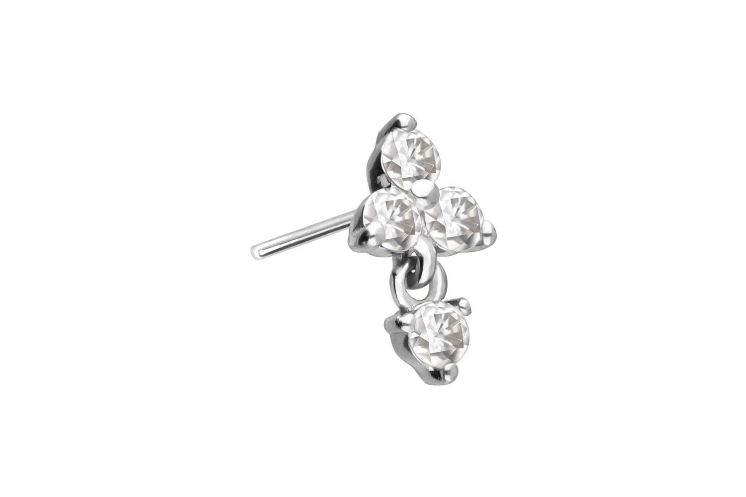 Piercing-Set 14 Karat Gold Aufsatz mit Titan Push Pin MOISSANIT-BLUME + MOISSANIT