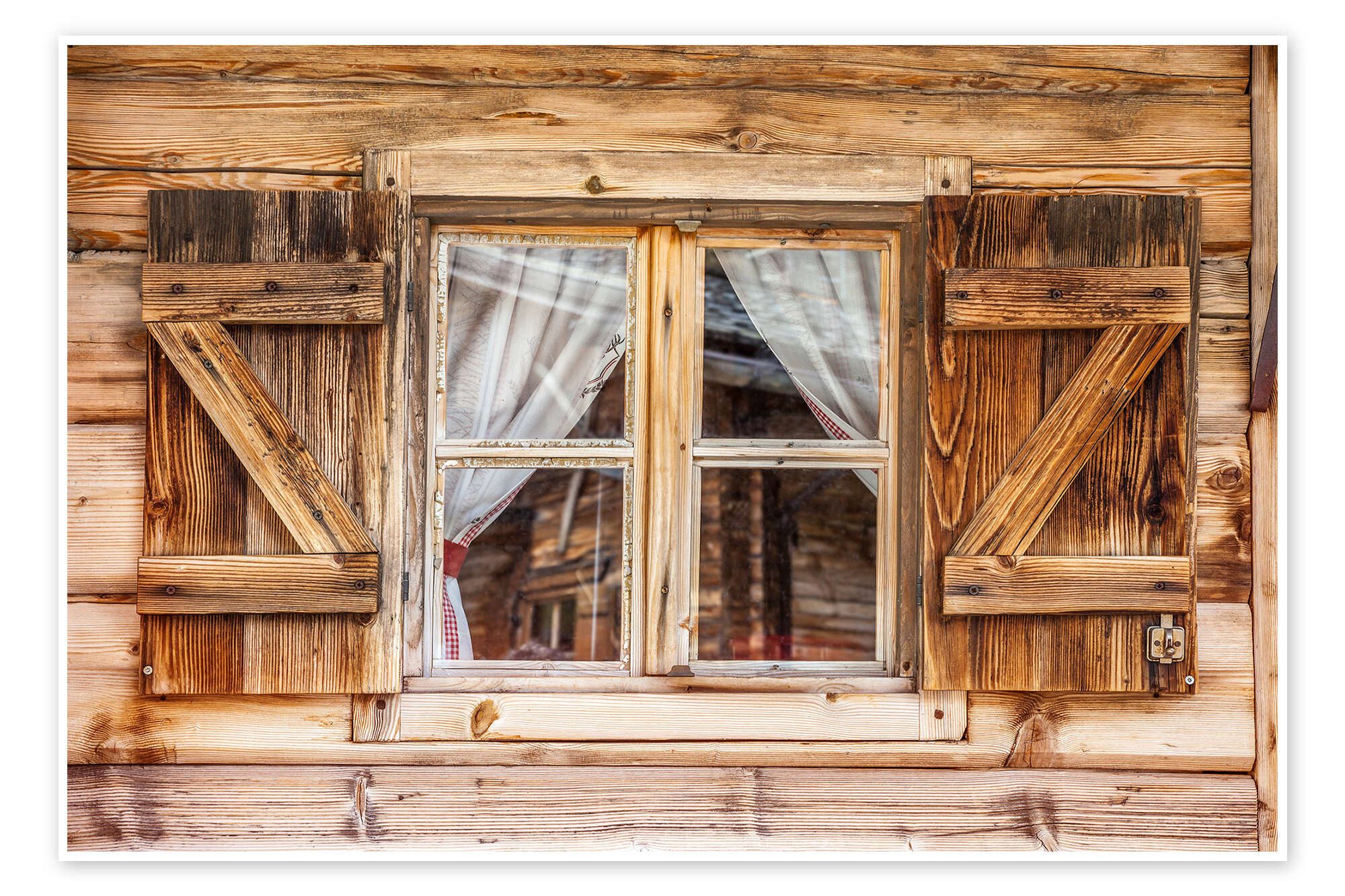 Posterlounge Wandbild Fenster einer Almhütte in Südtirol (Italien), Christian Müringer, erhältlich als Poster, Leinwandbild, Wandsticker oder Acrylglasbild