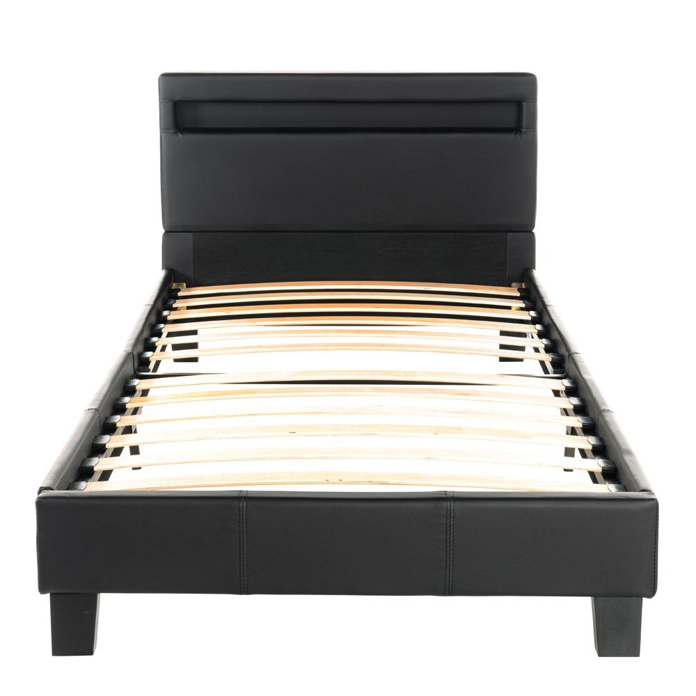 HOME DELUXE Bett ASTRO - 90/140 (inklusive Lattenrost), großes gepolstertes Kopfteil, LED Bett, Jugendbett