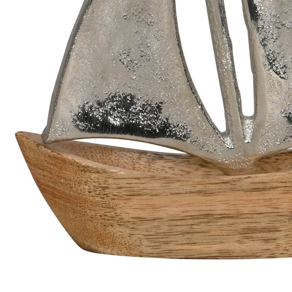 BOLTZE Dekoobjekt 2tlg. Dekoboot SAILING braun silber aus Holz und Aluminium H14cm Segel