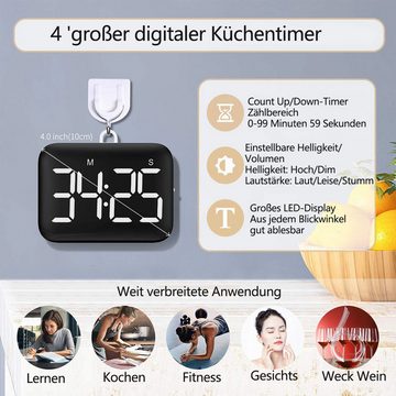 Fivejoy Eieruhr Digitaler Küchentimer zum Kochen Magnetischer Timer LED-Anzeige (1-St), einstellbare Lautstärke und Helligkeit,zu bedienen für Kinder Ältere