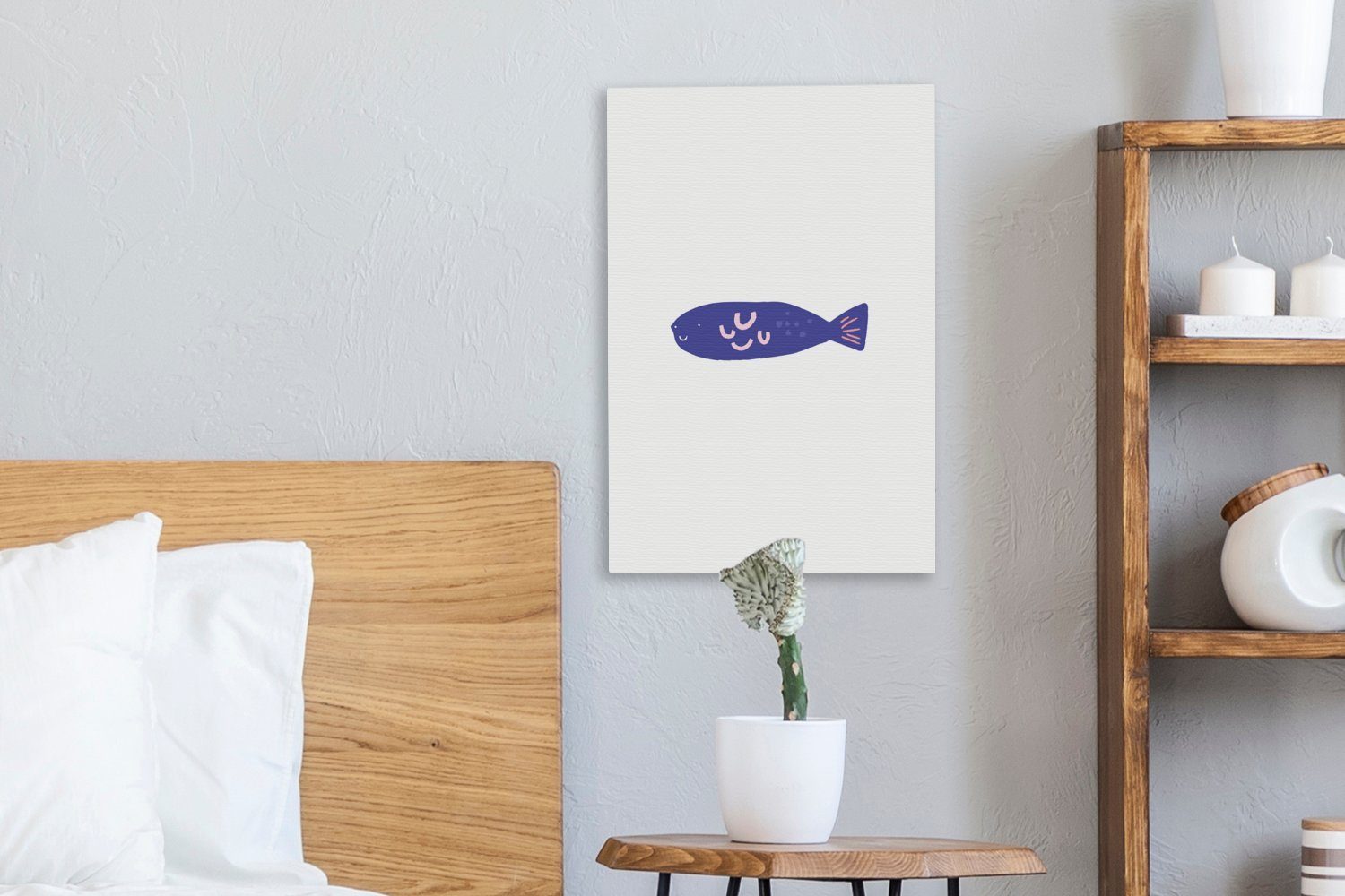 OneMillionCanvasses® Leinwandbild Leinwandbild Gemälde, St), bespannt Lila (1 Fisch Zackenaufhänger, - inkl. 20x30 - fertig cm Pastell