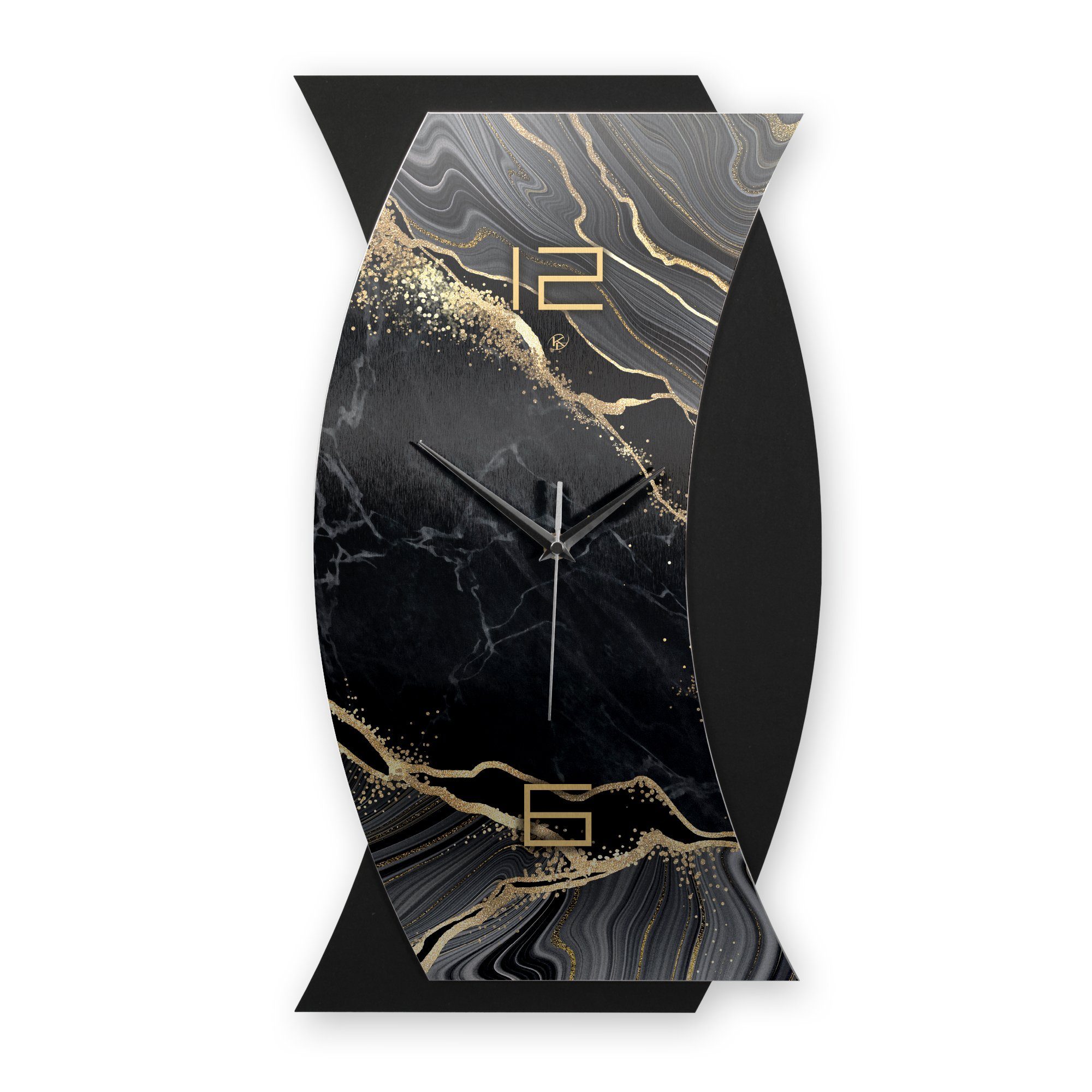 Kreative Feder Wanduhr 3D Designer-WANDUHR Black & Gold Marble (ohne Ticken; Funk- oder Quarzuhrwerk; elegant, außergewöhnlich, modern)