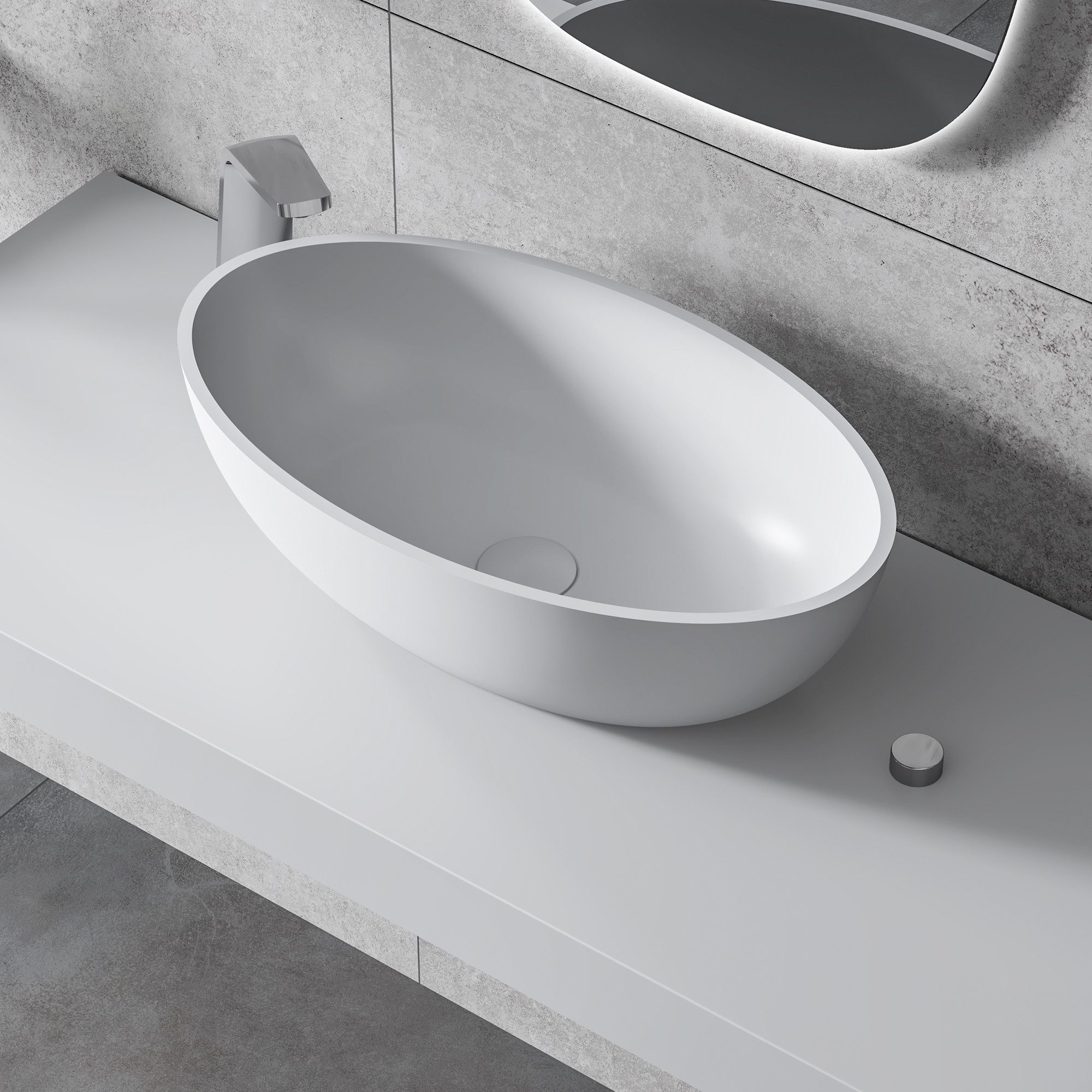 Bernstein Aufsatzwaschbecken RELAX 53cm Weiß matt, Aufsatzwaschbecken oval weiß matt ohne Ablauf
