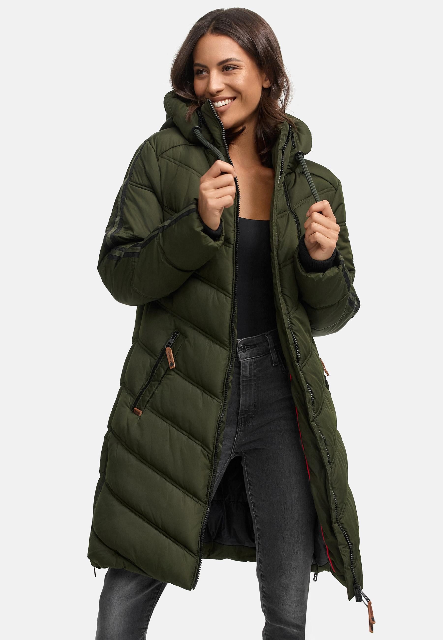 Marikoo Wintermantel Armasa modischer Damen Winter Steppmantel mit Kapuze – Bild 5 von 5