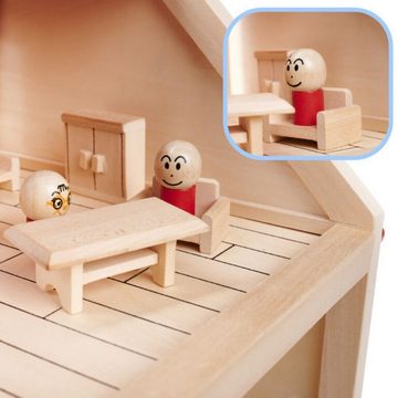 suebidou Puppenhaus kleine Puppenstube aus Naturholz mit Möbeln und Figuren