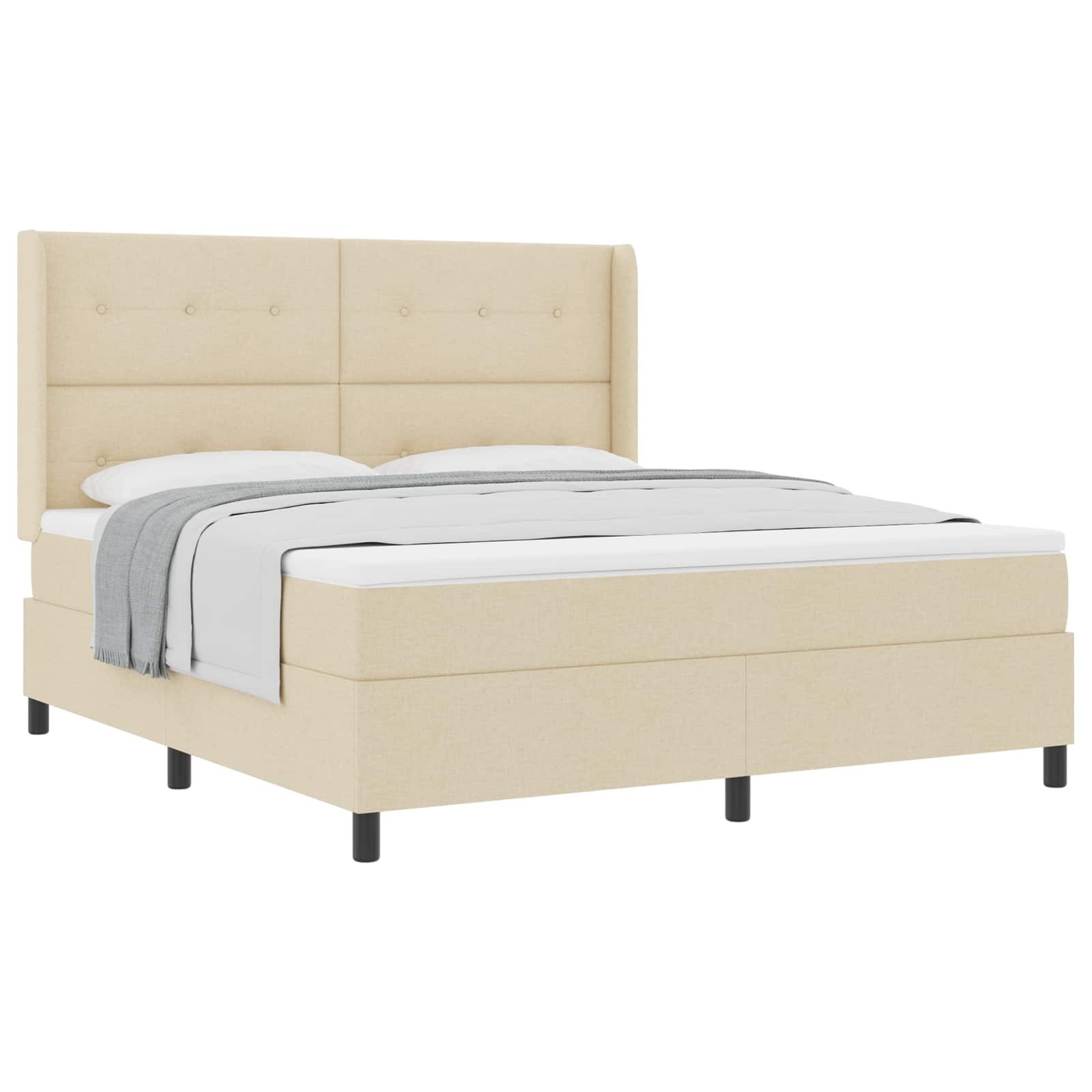 Bett Boxspringbett mit Kissen mit Kopfteil Creme 200 x 180 cm Stoff