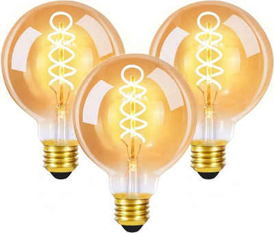 ZMH LED-Leuchtmittel Edison Glühbirne 4W, G80 Retro Kugel Glühlampe, E27, 3 St., 2200K-3500K, Dekorative Globelampen Warmweiß Filament Birne