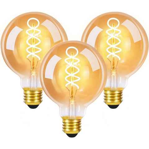 ZMH LED-Leuchtmittel Edison Glühbirne 4W, G80 Retro Kugel Glühlampe, E27, 3 St., 2200K-3500K, Dekorative Globelampen Warmweiß Filament Birne