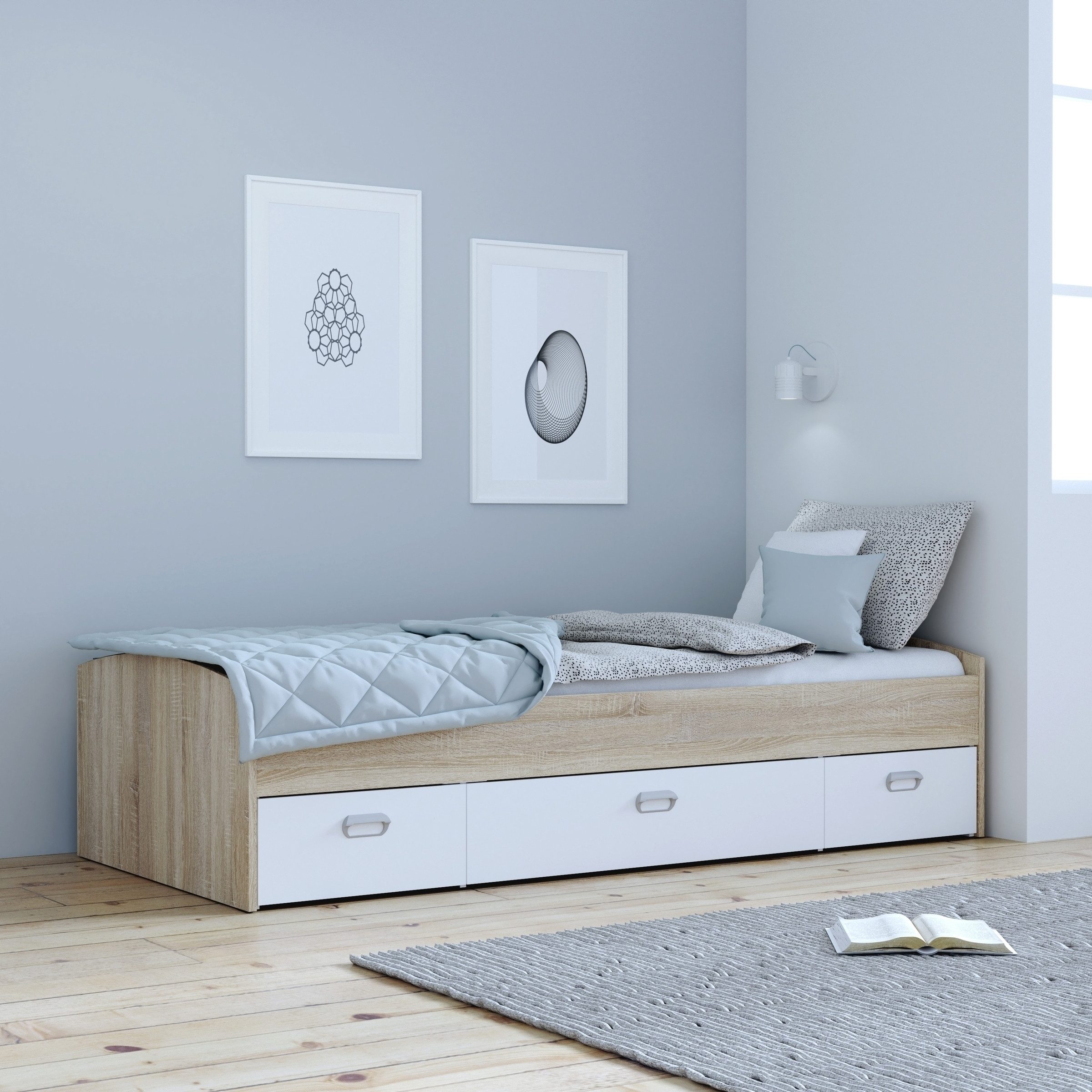 freiraum Einzelbett MIA, in Sonoma Eiche, Weiss - 94x50x203,5cm (BxHxT)