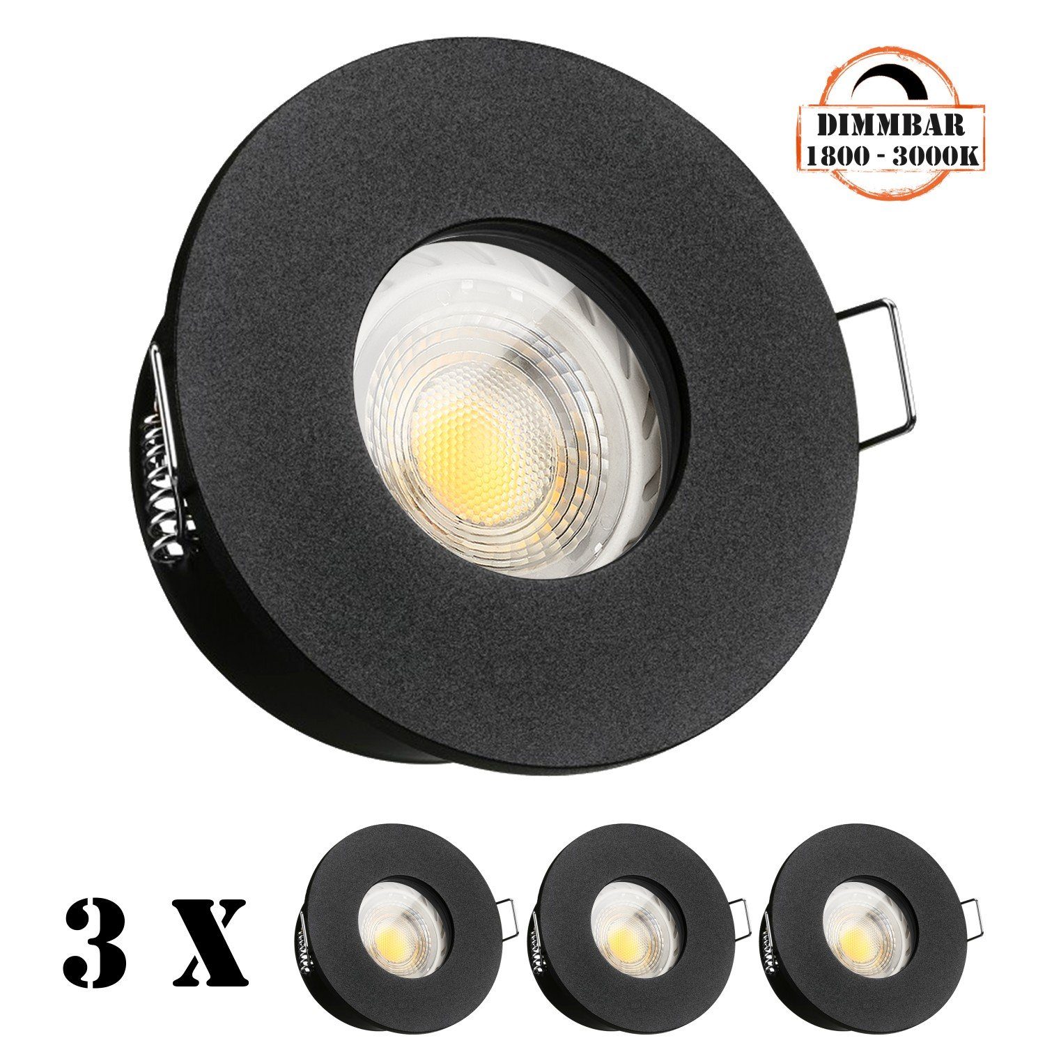 LEDANDO LED Einbaustrahler 3er IP65 LED Einbaustrahler Set GU10 in schwarz mit 5,5W LED von LEDAN