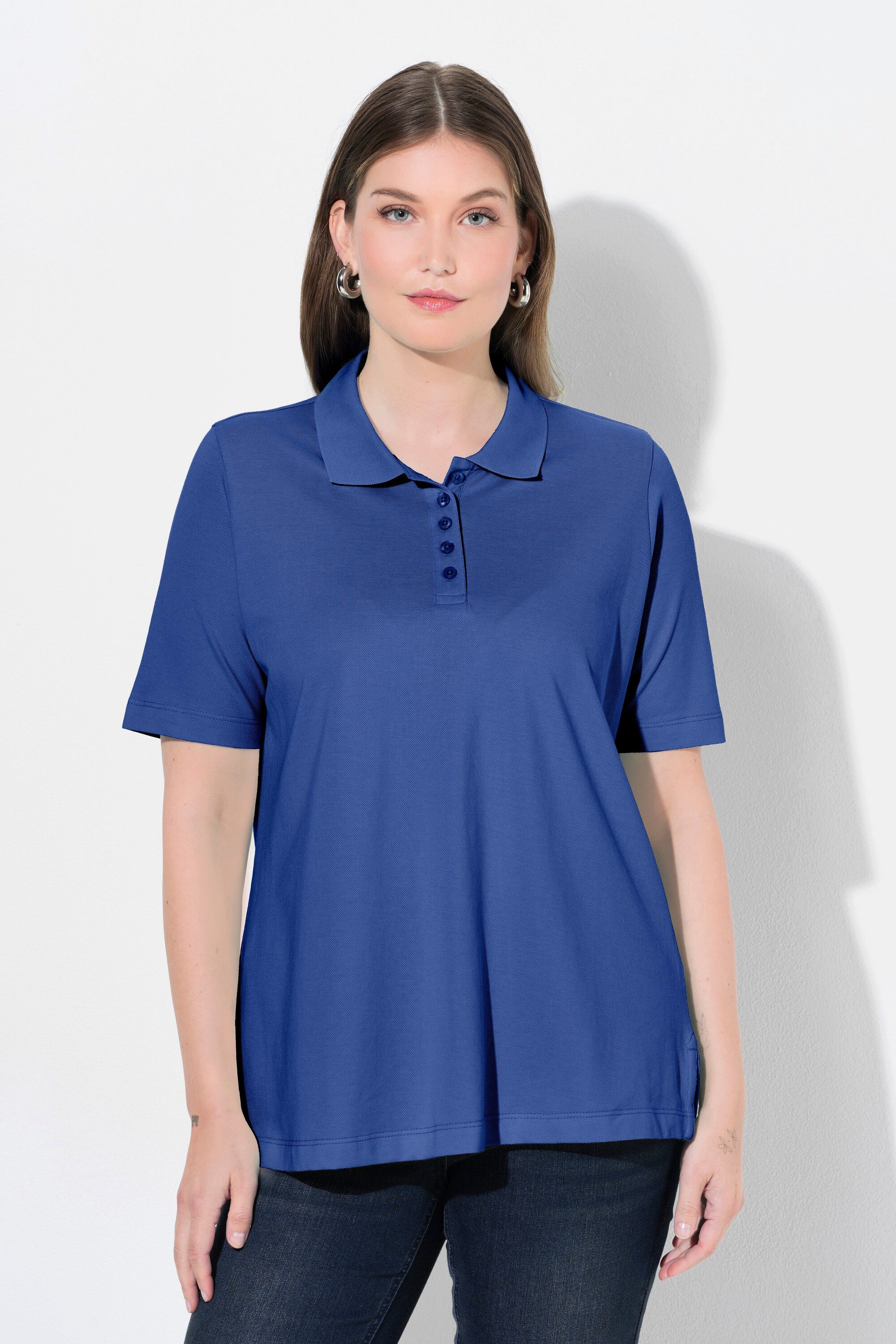 Ulla Popken Poloshirt Poloshirt längere Knopfleiste Polokragen Halbarm
