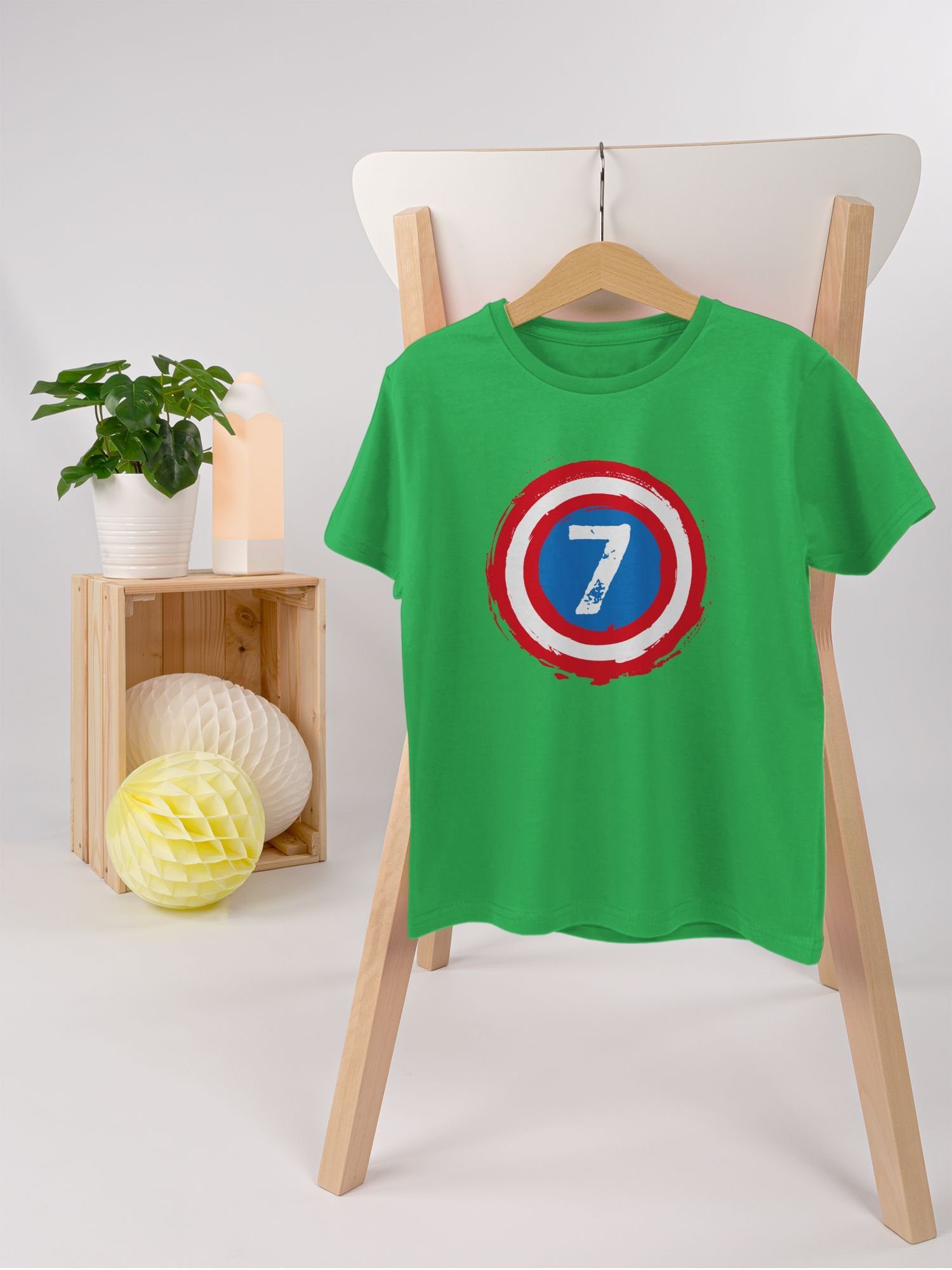Grün T-Shirt Schild 7. 3 Superhelden Shirtracer Geburtstag Sieben