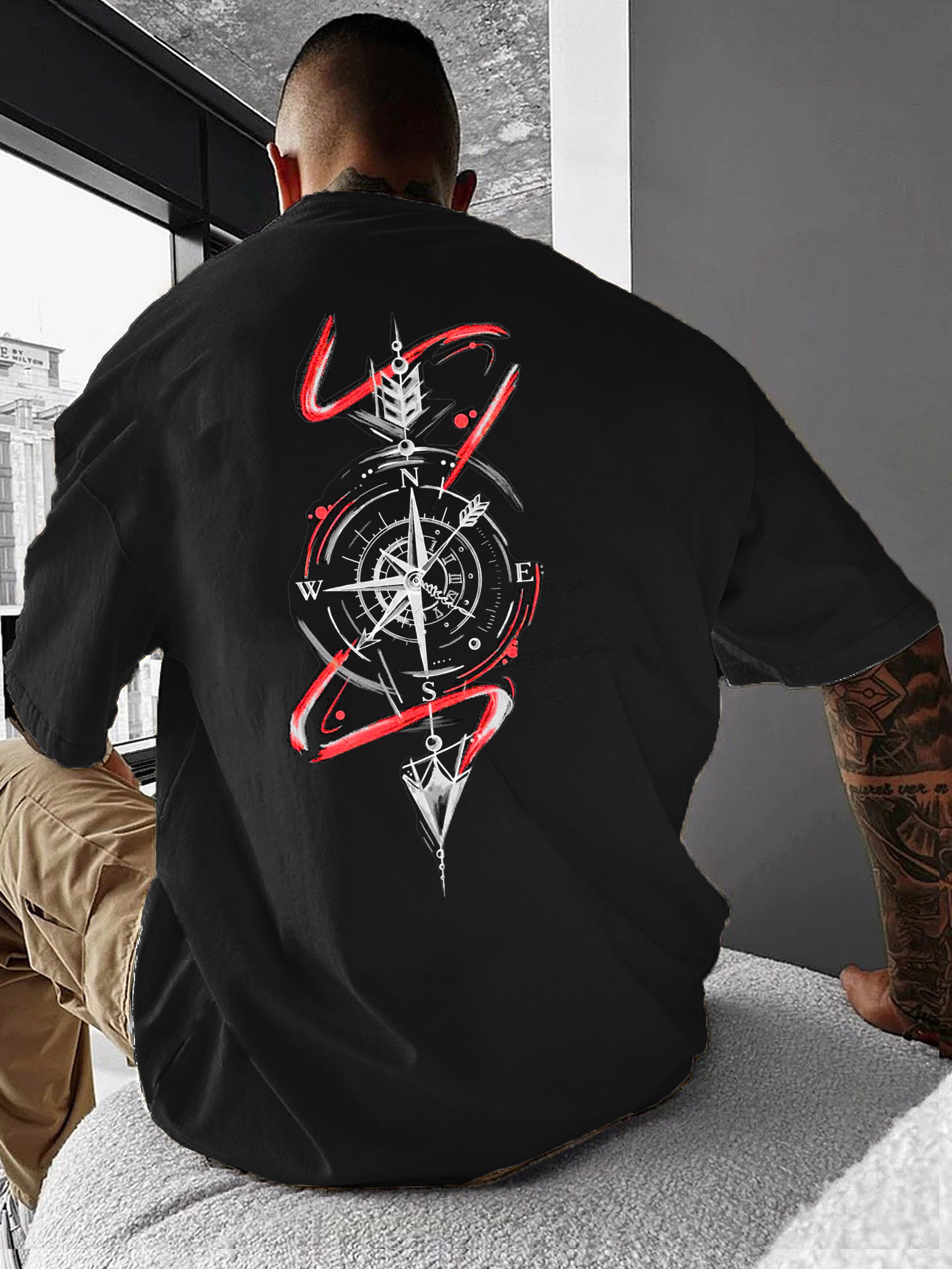 RMK T-Shirt Herren Shirt Rundhals Sommer Basic "Compass Kompass" aus 100% Baumwolle