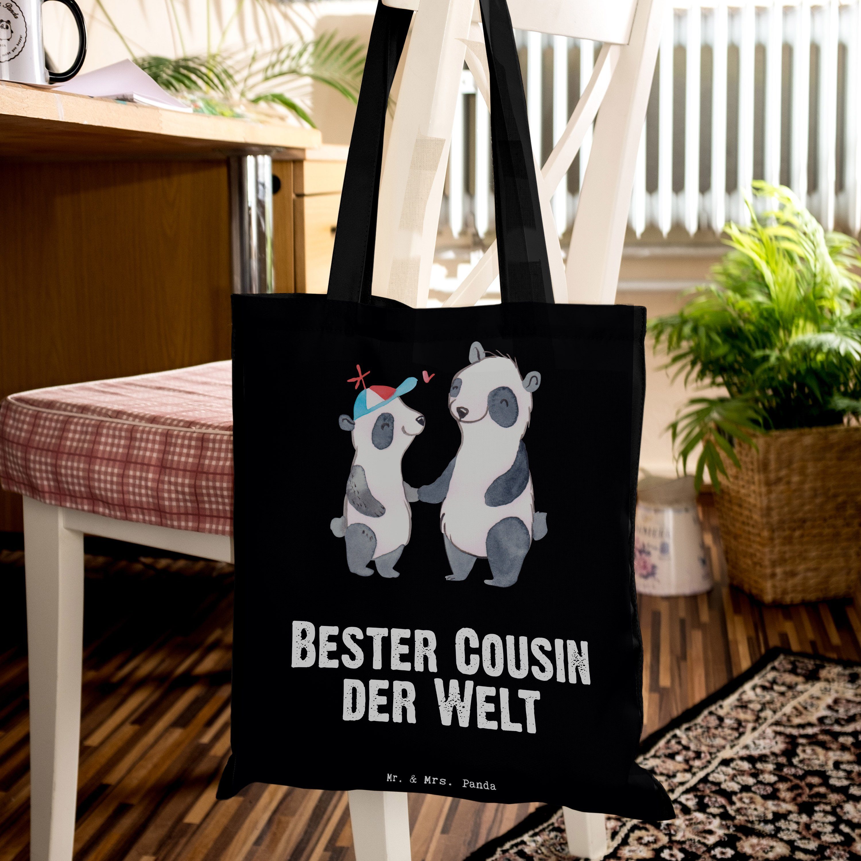 Mr. Bester Danke, - Tragetasche der Mrs. Panda (1-tlg) Schwarz Geschenktip & Welt - Geschenk, Cousin Panda