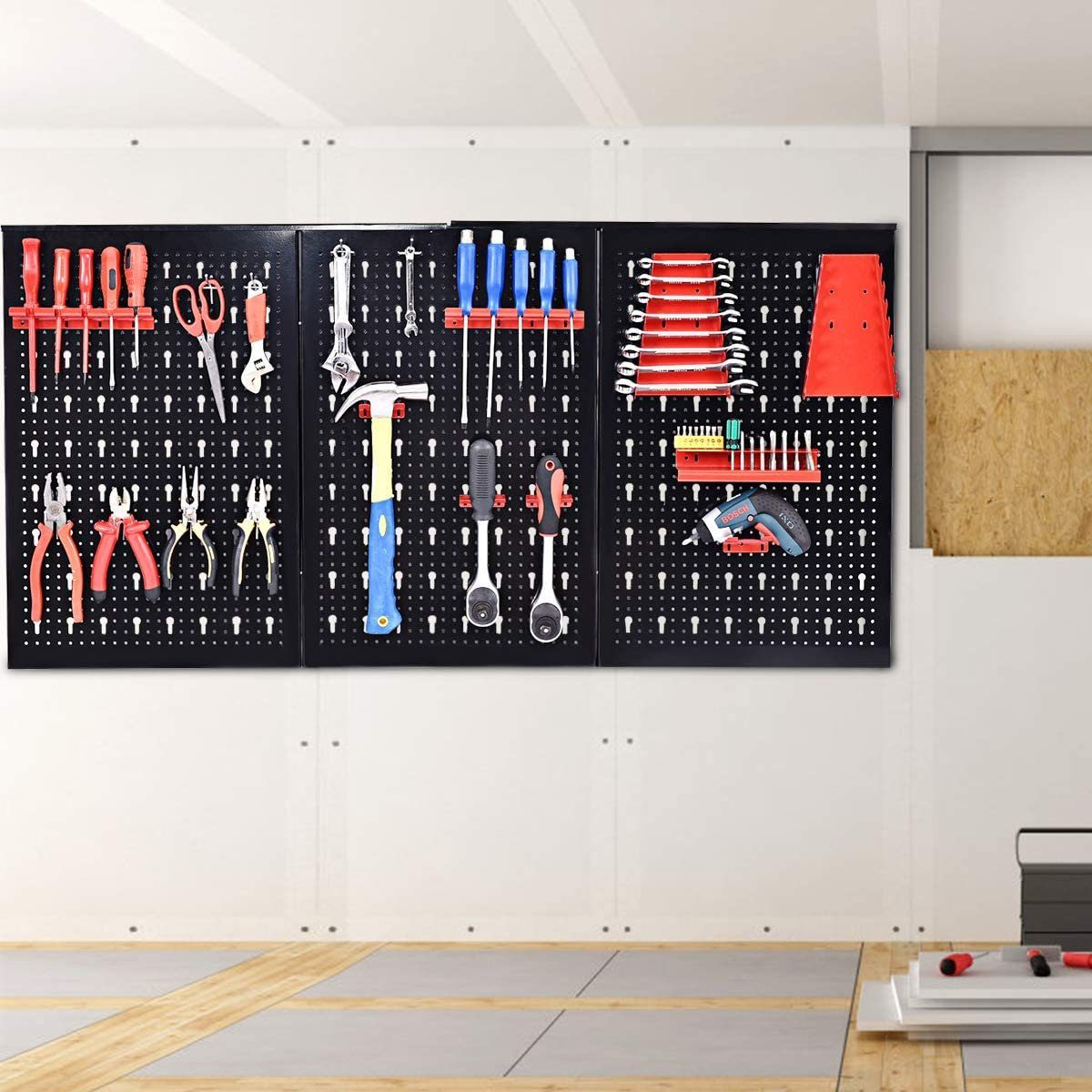 COSTWAY Lochwand, 17 tlg. Werkzeughalter-Set, 3 Lochplatten, 120x60cm