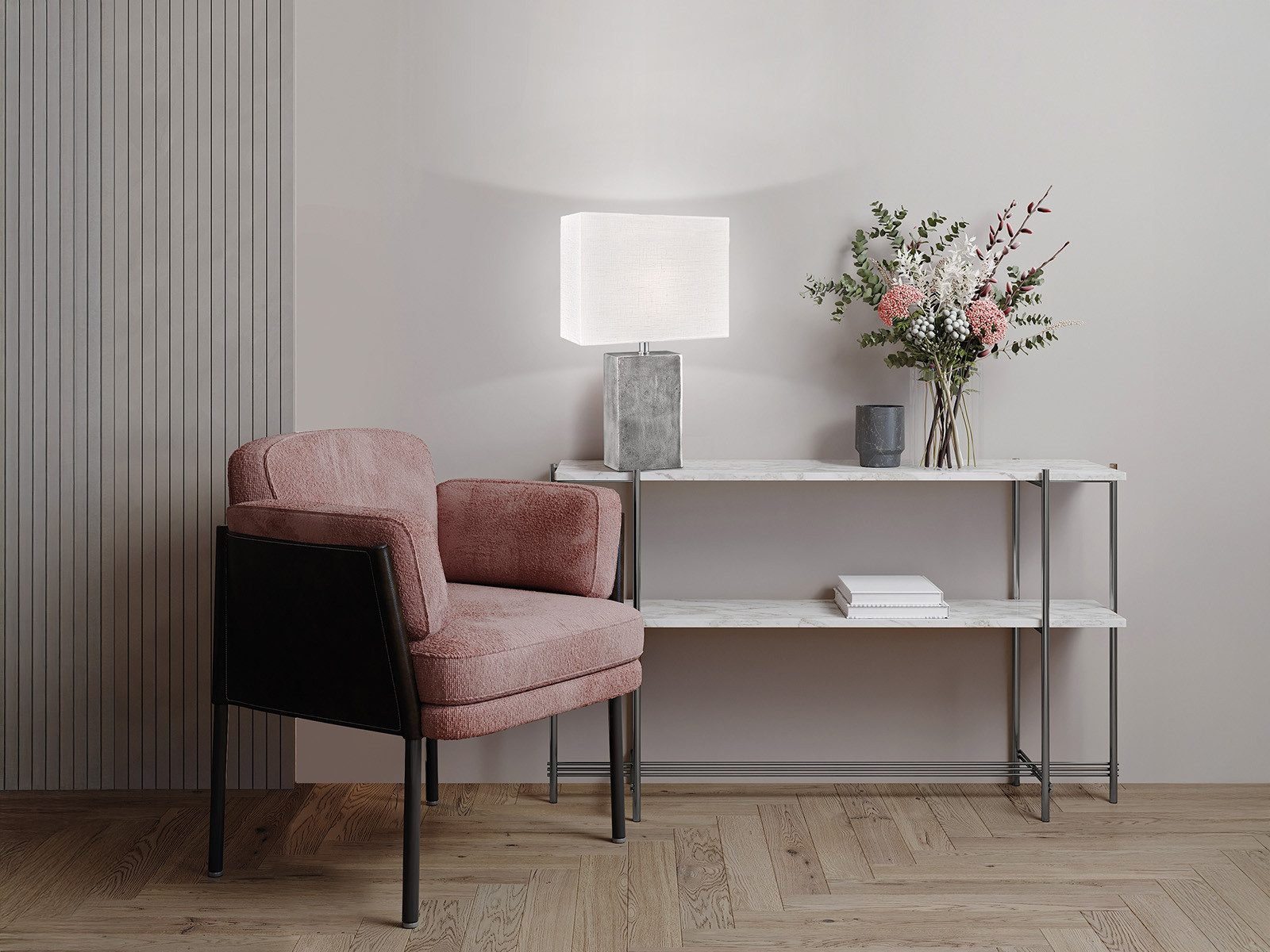 FISCHER & HONSEL Tischleuchte Metallfuß Antik Design, 50cm groß, ohne Leuchtmittel, Tischlampen-Fuß & Leinen-Stoff Lampenschirm eckig – Bild 5 von 5