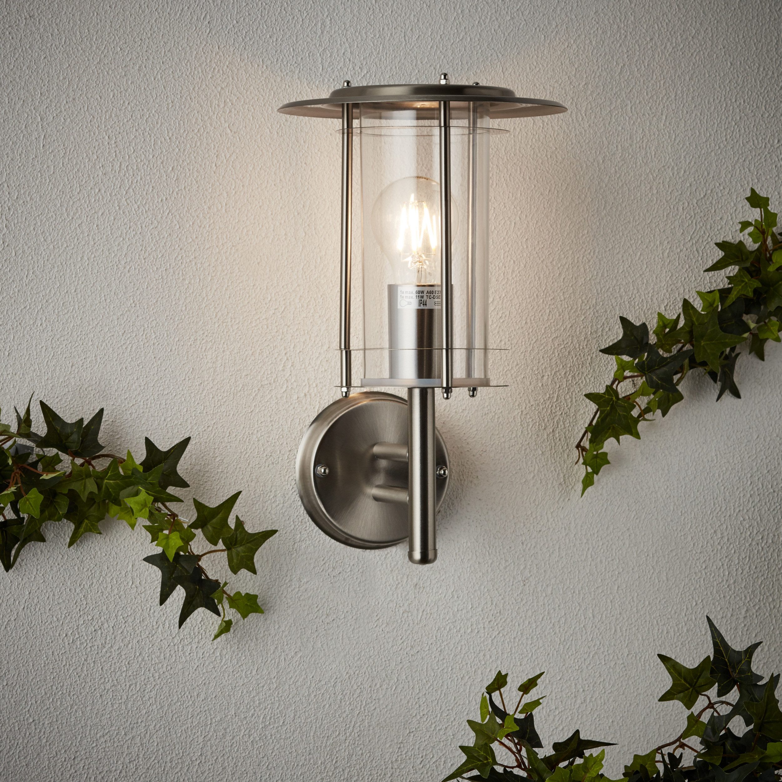 Lightbox Wandleuchte, ohne Leuchtmittel, Außen Wandlampe, 32 cm Höhe, Ø 20 cm, E27, max. 40 W, IP44, edelstahl