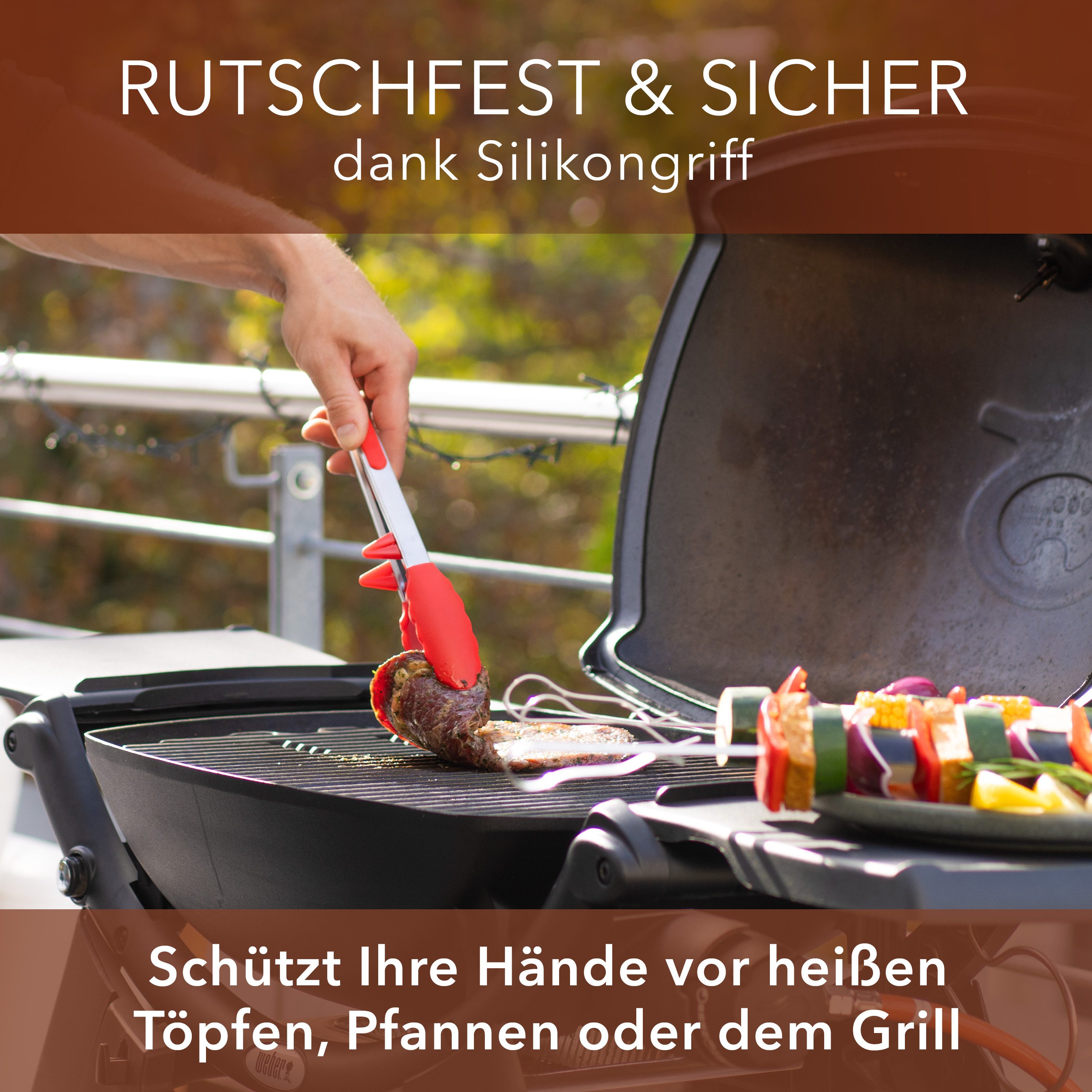 AVANA Kochzange Edelstahl Küchenzange Silikon Grillzange Zange Kochen Mehrzweckzange, mit integriertem Standfuß, 2er Set – Bild 3 von 5