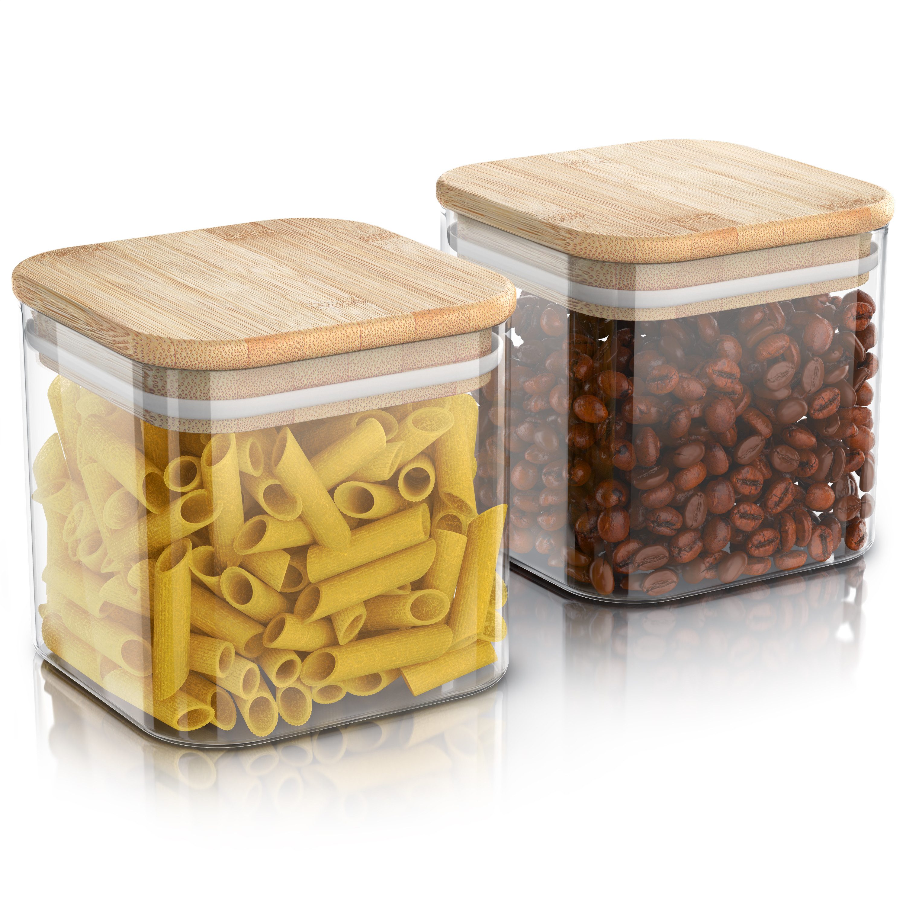 Arendo Aufbewahrungsbecher Glasbehälter-Set 2x 0,8 L, Borosilikatglas mit Bambusdeckel, luftdicht, Borosilikatglas, Bambus, Silikon, (Vorratsbehälter-Set, 2-tlg., 2er Set), Hitzebeständig, umweltfreundlich, langlebig, mikrowellengeeignet