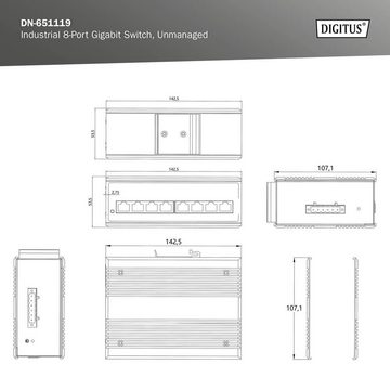 Digitus Industrial 8-Port Gigabit Switch DIN rail, Netzwerk-Switch