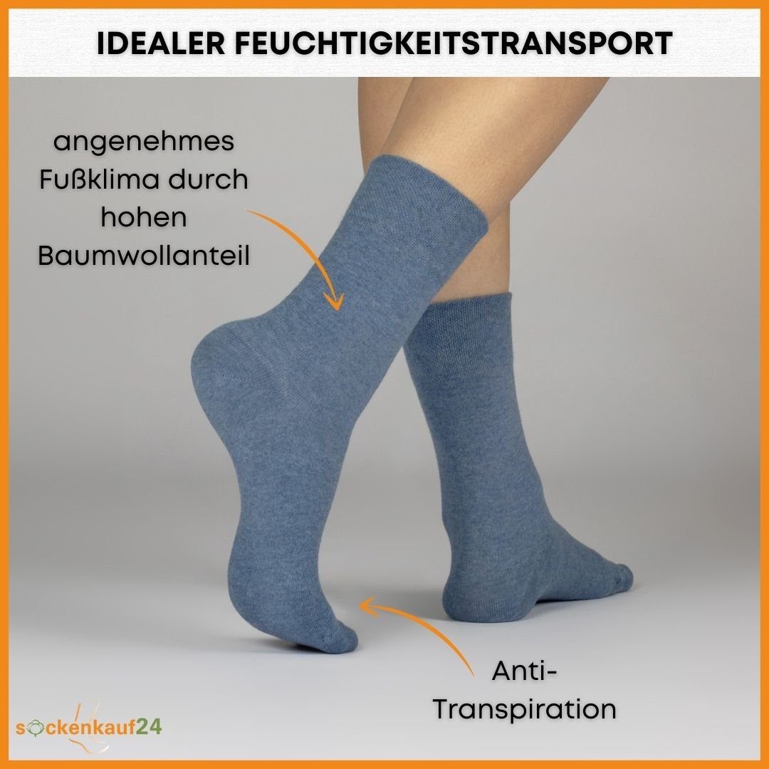 Herren Pique-Bund Socken Damen WP Paar (Jeans, Premium mit 10 sockenkauf24 - aus & gekämmter Komfort 70101T Line) 35-38) Socken 10-Paar, Baumwolle Business-Socken (Exclusive