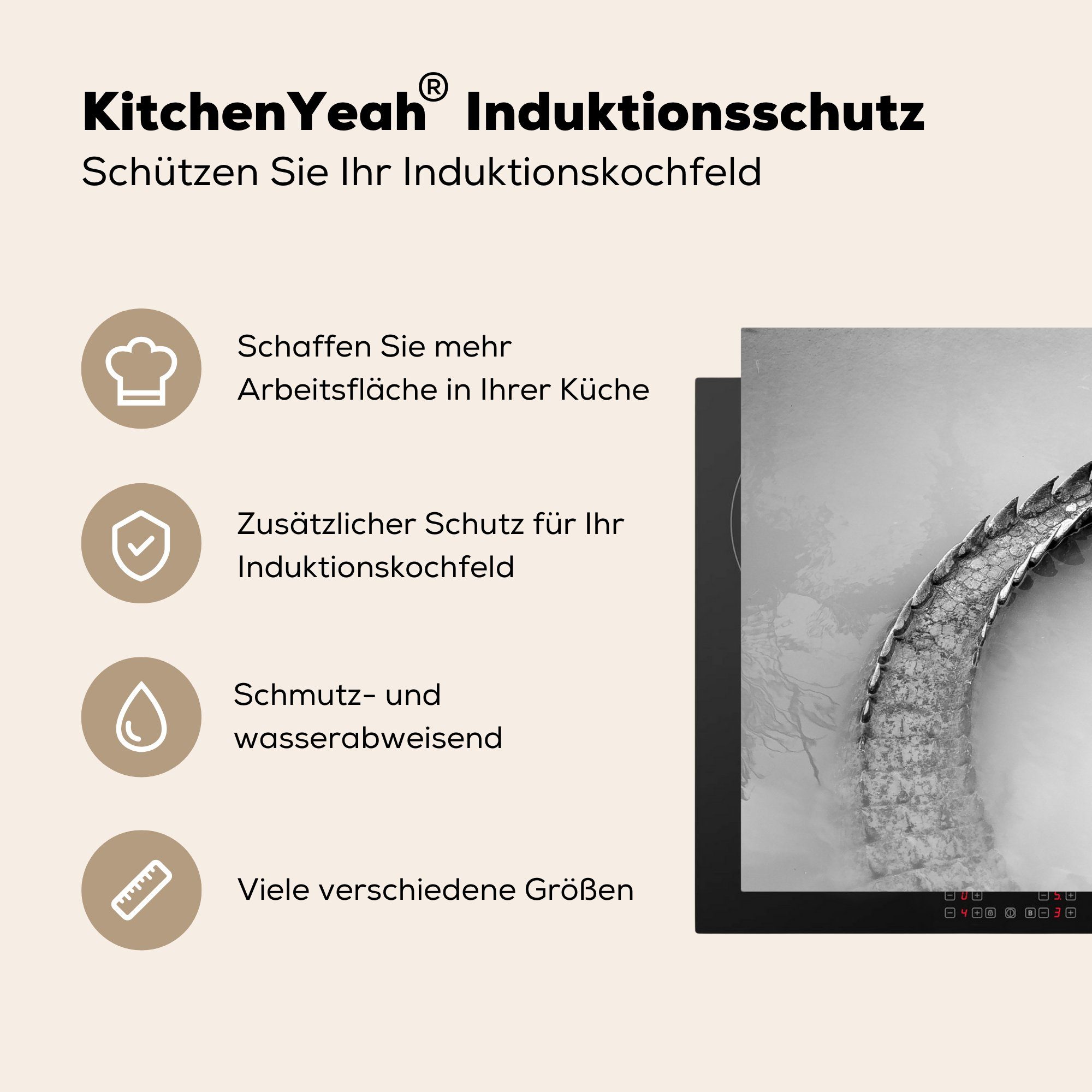 Induktionskochfeld die Schwanz, Ceranfeldabdeckung tlg), (1 Herdblende-/Abdeckplatte cm, Vinyl, Krokodil - Nebel für Schutz MuchoWow - 81x52 küche,