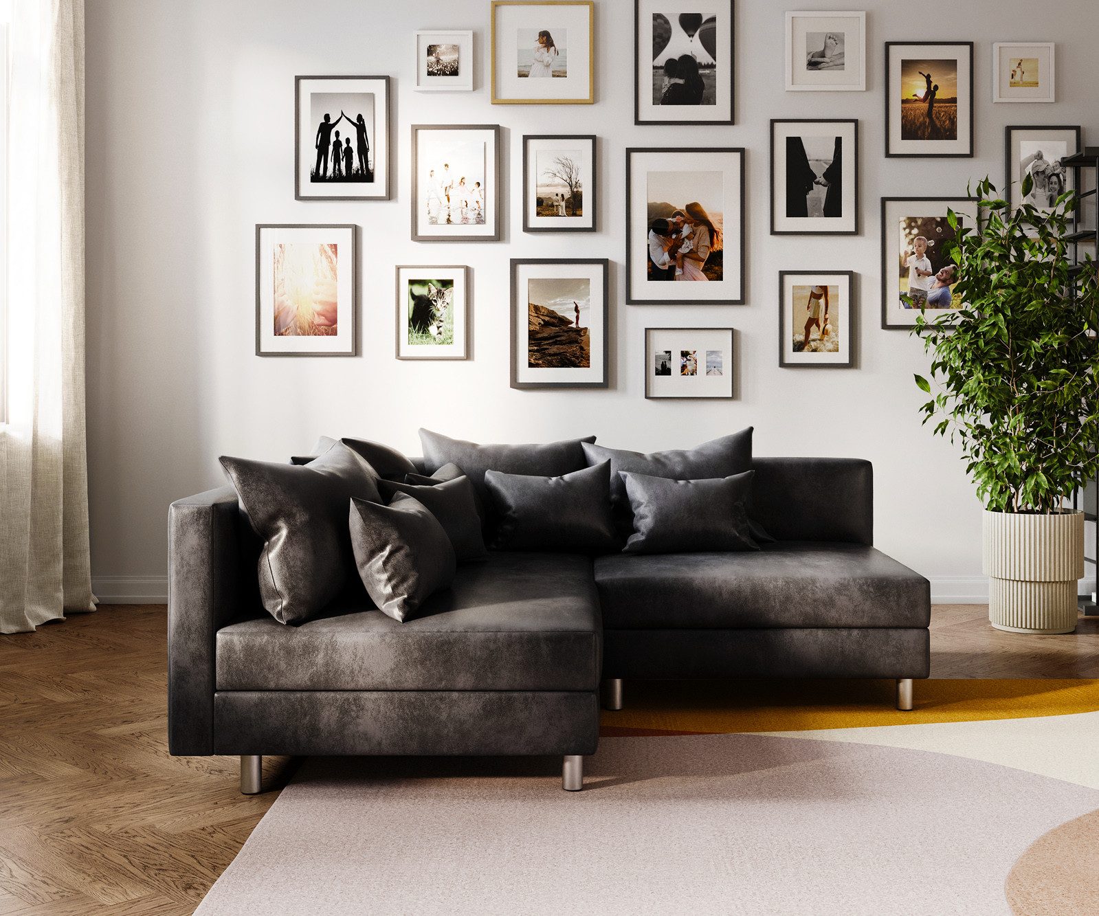 DELIFE Ecksofa Clovis, Anthrazit Antik Optik günstig online kaufen