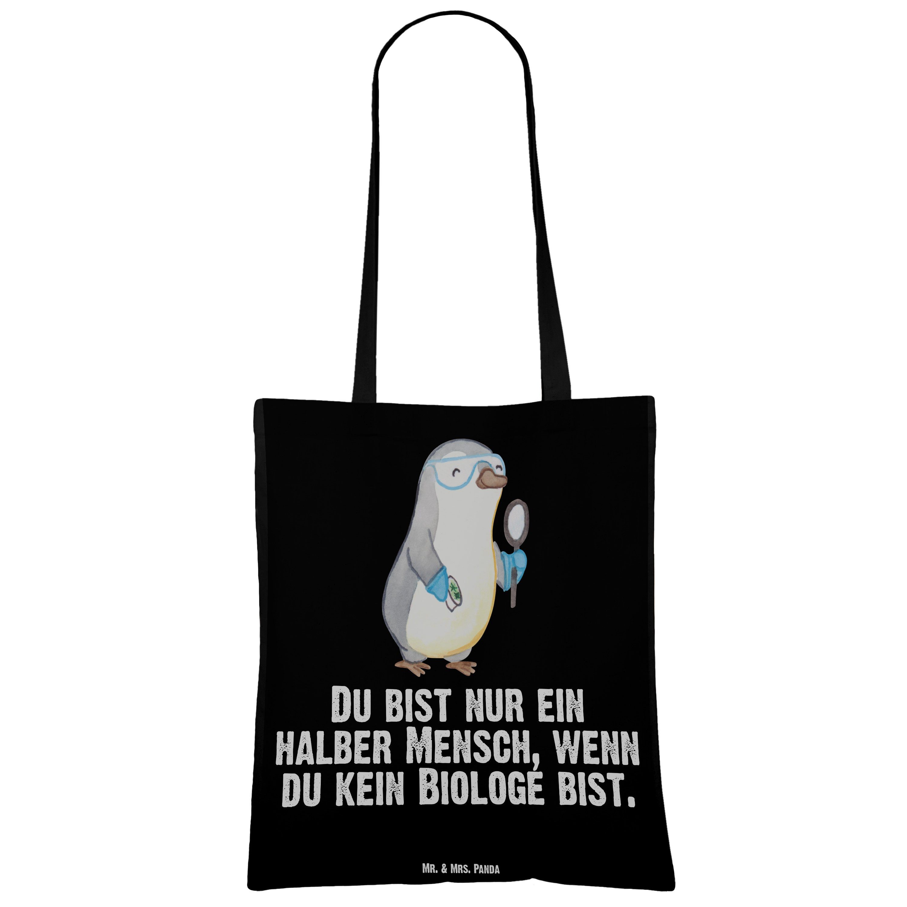 & Laborant mit - Beuteltasche, Mr. Beutel, (1-tlg) - Panda Schwarz Herz Biologe Tragetasche Mrs. Geschenk,