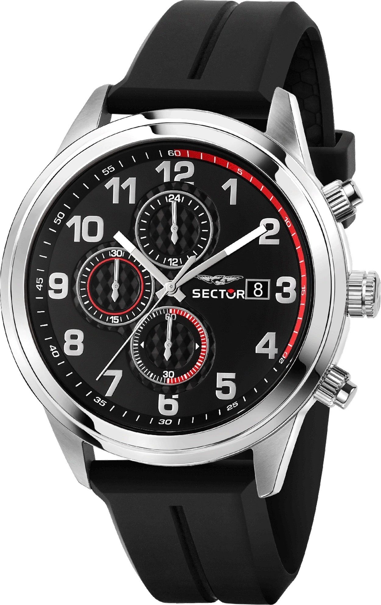 Sector Chronograph Sector Herren Armbanduhr Chrono, Herren Armbanduhr rund, groß (41,2x38mm), Silikonarmband schwarz