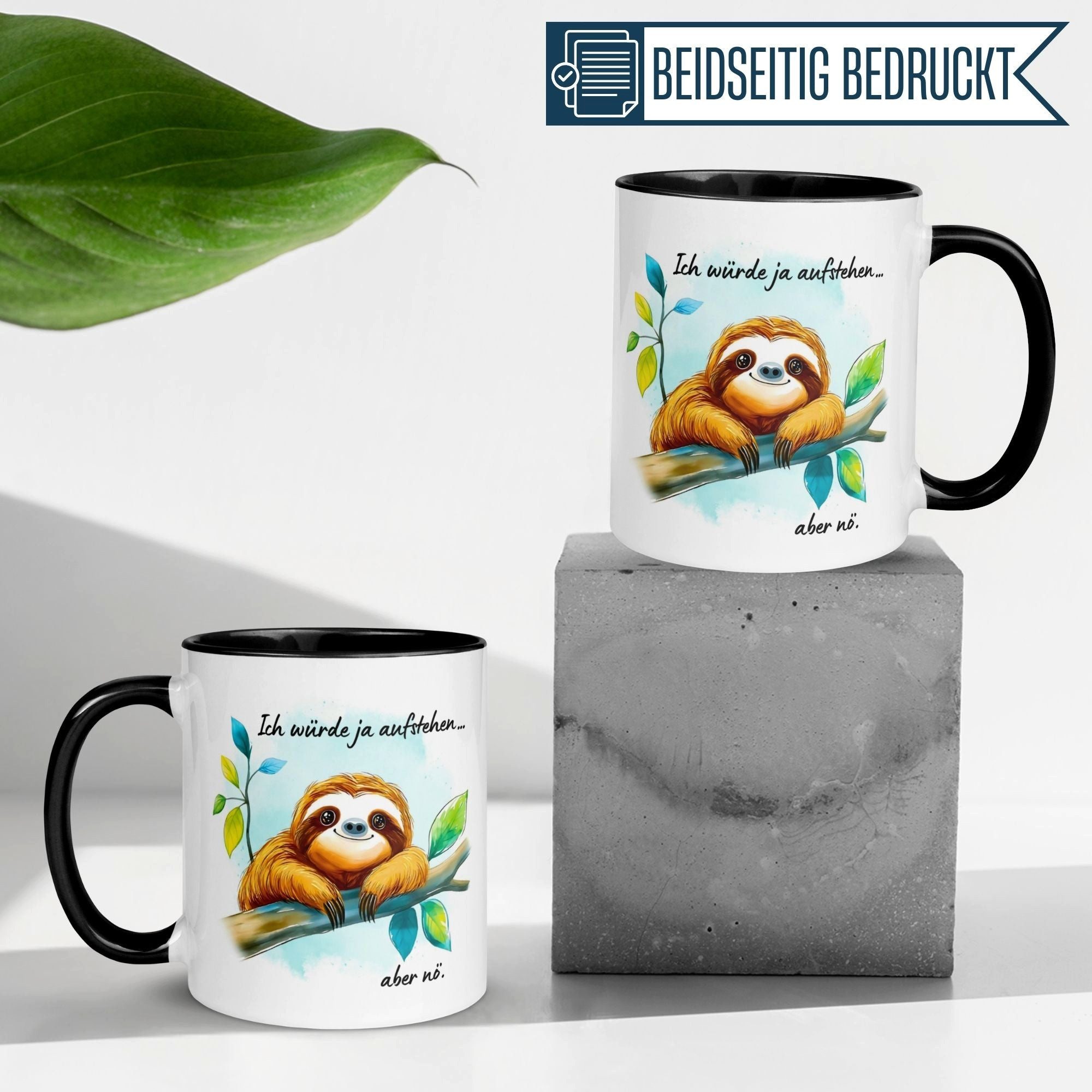 Momentals Tasse Faultier – Aufstehen - Heute nicht – lustiges Morgenmuffel Geschenk, Gratis Versand · Links-&Rechtshänder · Spülmaschinenfest
