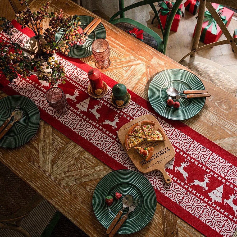 Quaste Tischdecken, Elch Weihnachten Tischdecken, 35×200cm 35×180cm, Rouemi Weihnachten Tischband