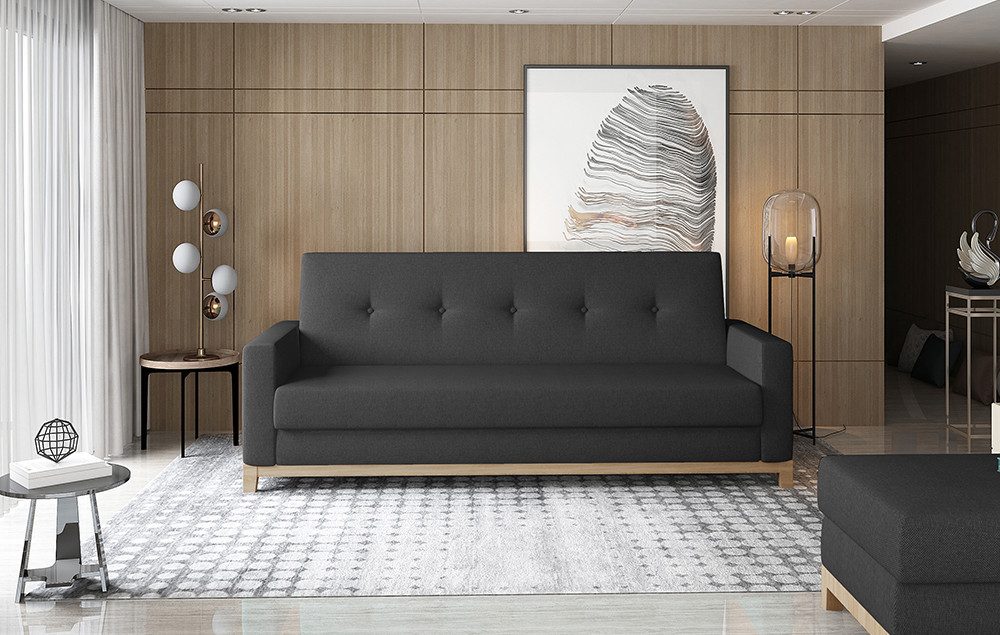 Home Collective Sofa 3-Sitzer Dreisitzer Schlafsofa, Holzbeine und Gestell aus Buchenholz, Anthrazit umbaubar zum Bett Doppelbett